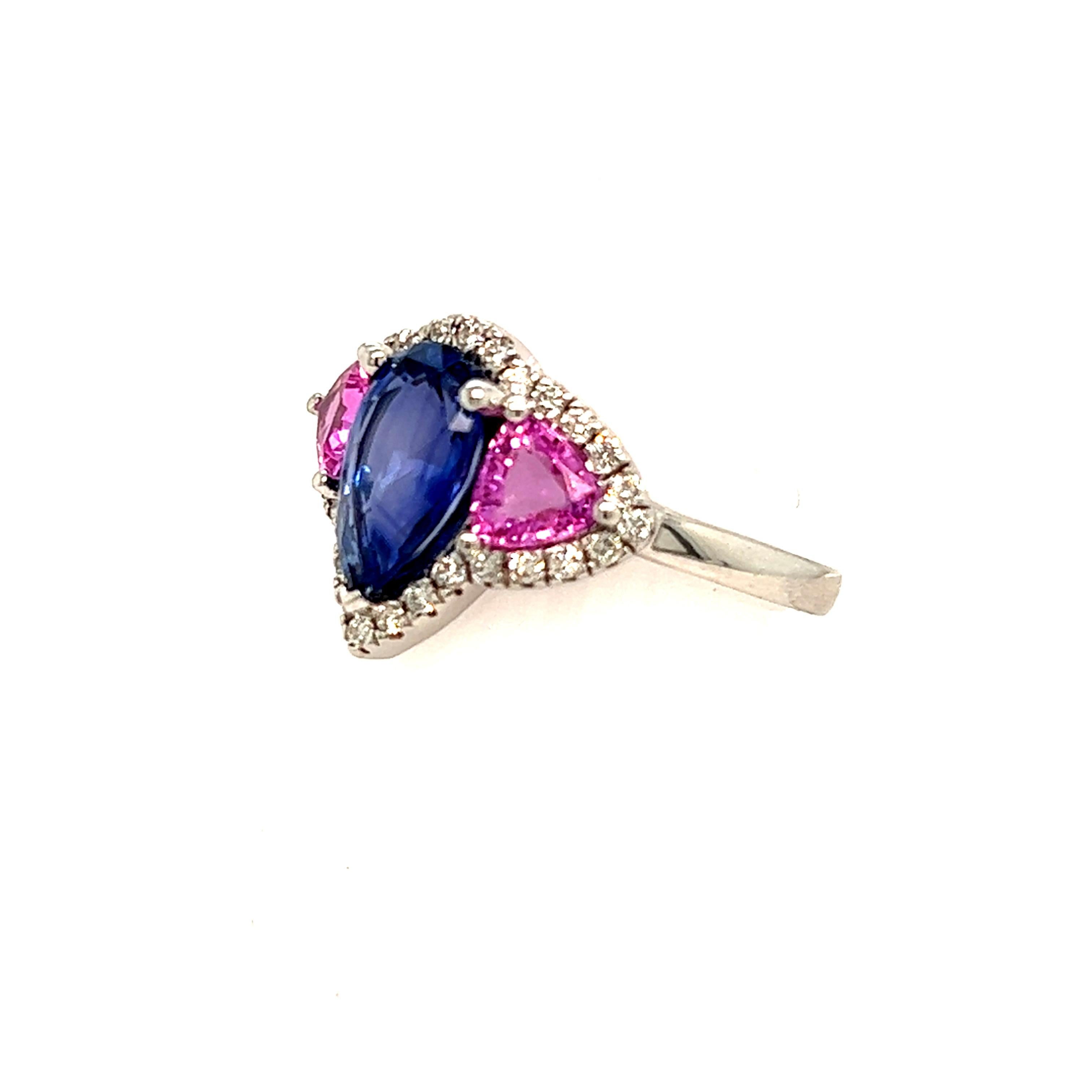 Natural Sapphire Diamond Ring 14k Gold 3.43 TCW Certified For Sale 3