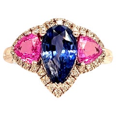 Anello con zaffiro naturale e diamante in oro 14k 3,43 TCW certificati