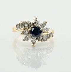 Natural Sapphire Diamond Ring 14K Gold Flower Estate