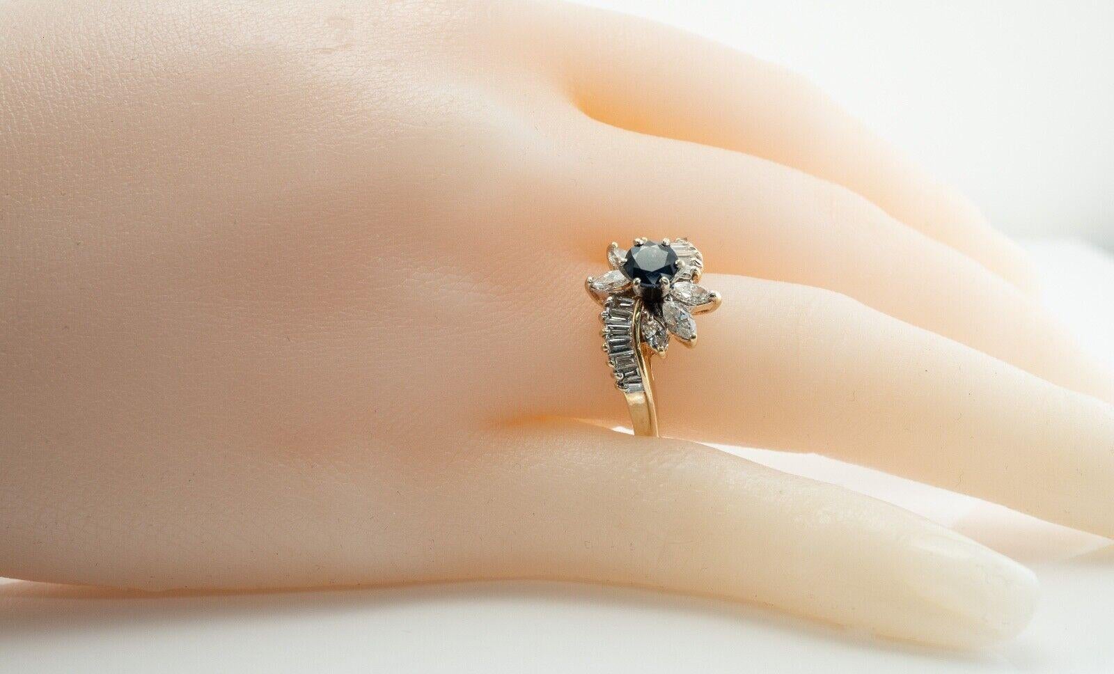 Anello con zaffiro naturale e diamante in oro 14K Flower Estate In condizioni buone in vendita a East Brunswick, NJ