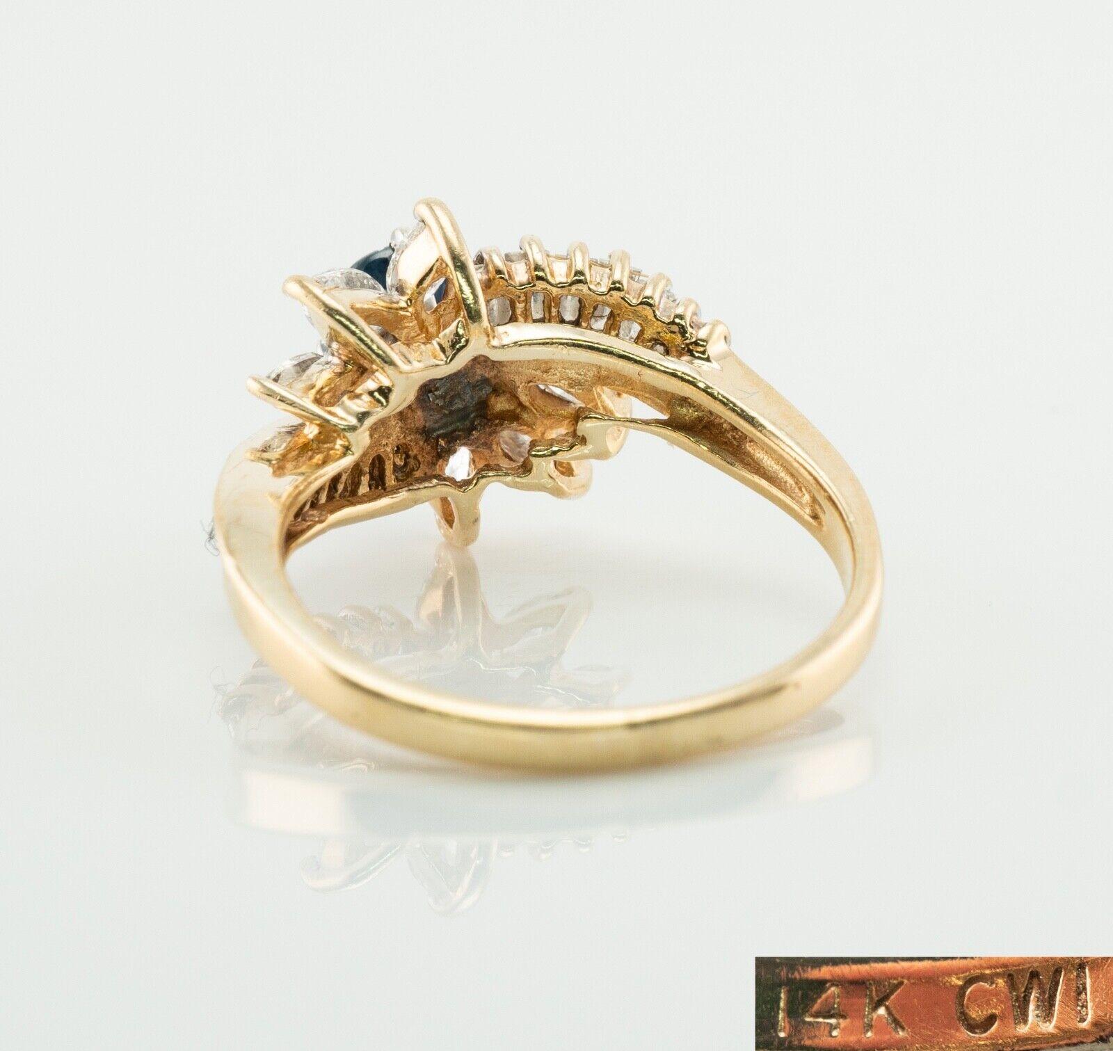 Donna Anello con zaffiro naturale e diamante in oro 14K Flower Estate in vendita