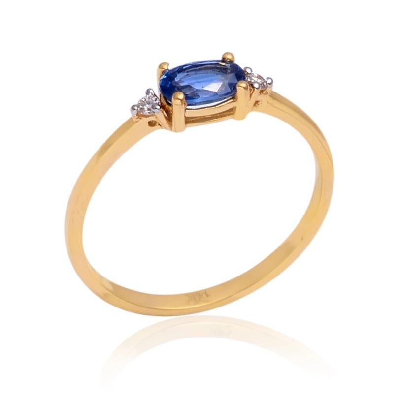 Natural Sapphire & Diamond Ring 14K Gold For Sale 5