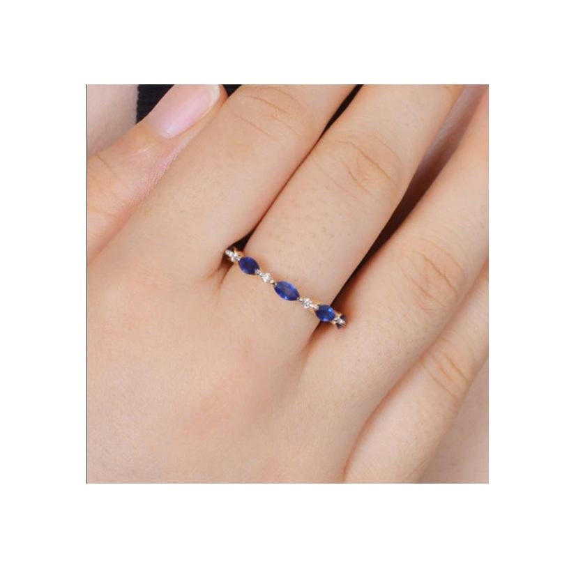 Anello con zaffiro naturale e diamante in oro 14K In condizioni Nuovo in vendita a jaipur, IN