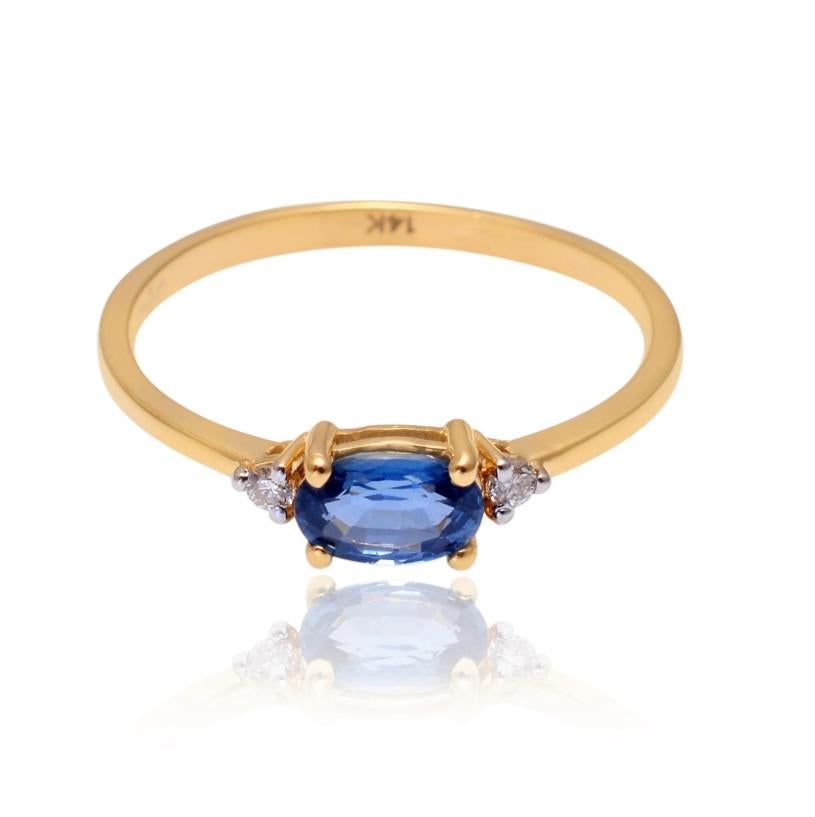Natural Sapphire & Diamond Ring 14K Gold For Sale 1