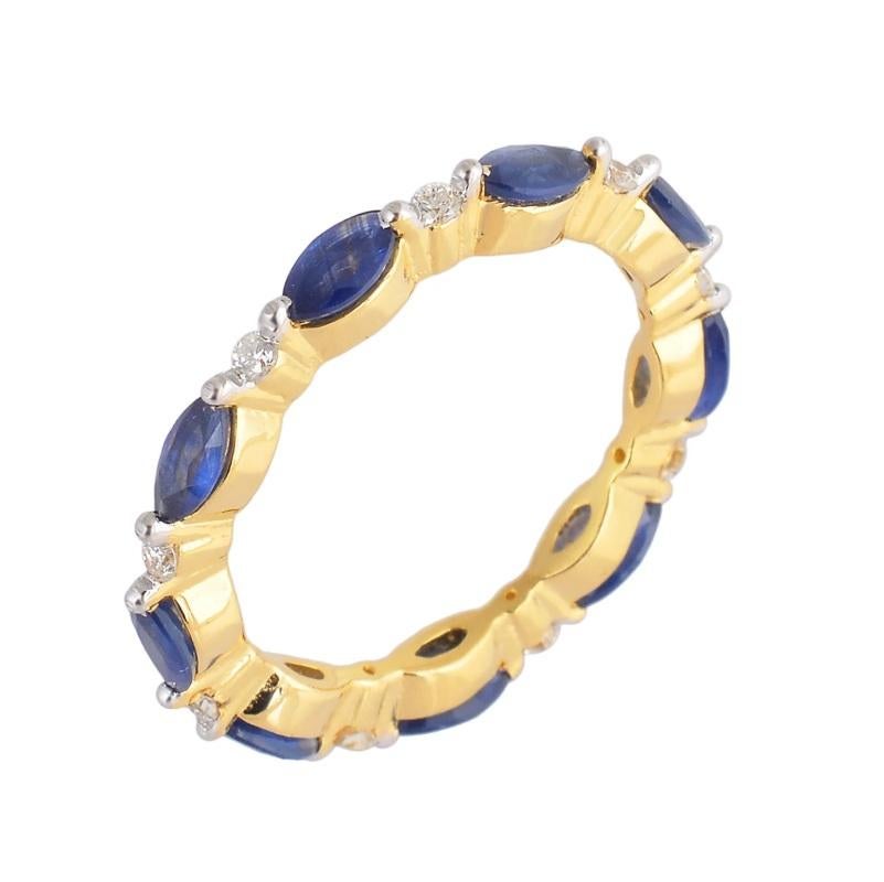 Anello con zaffiro naturale e diamante in oro 14K in vendita 1