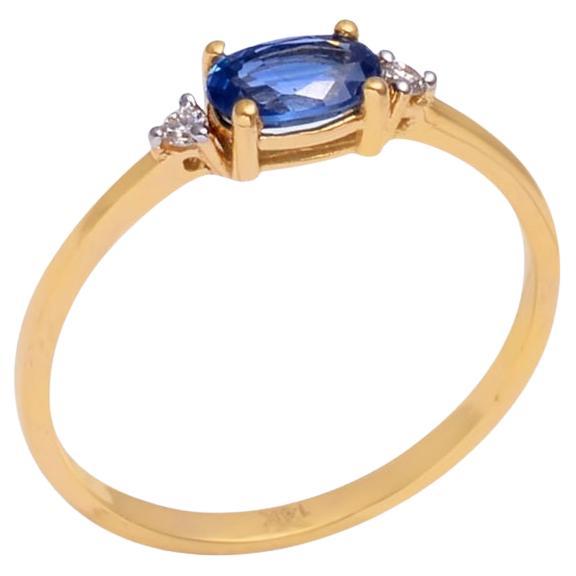 Natural Sapphire & Diamond Ring 14K Gold For Sale