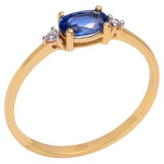 Natural Sapphire & Diamond Ring 14K Gold