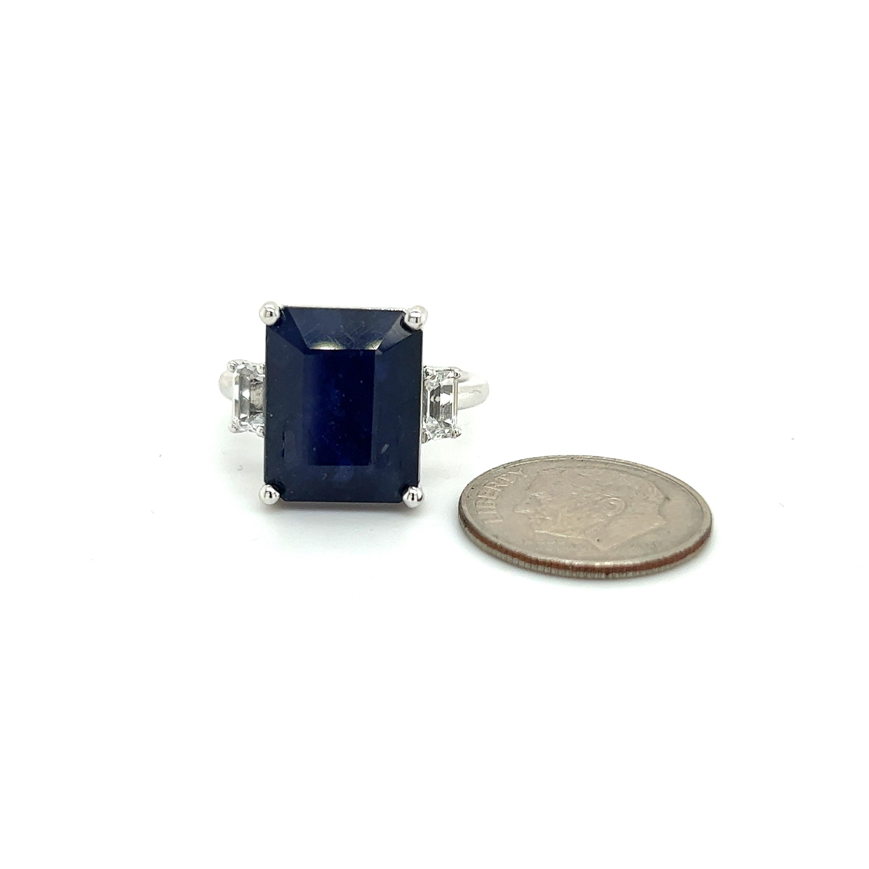 Brilliant Cut Natural Sapphire Diamond Ring 14k W Gold 12.36 TCW Certified For Sale