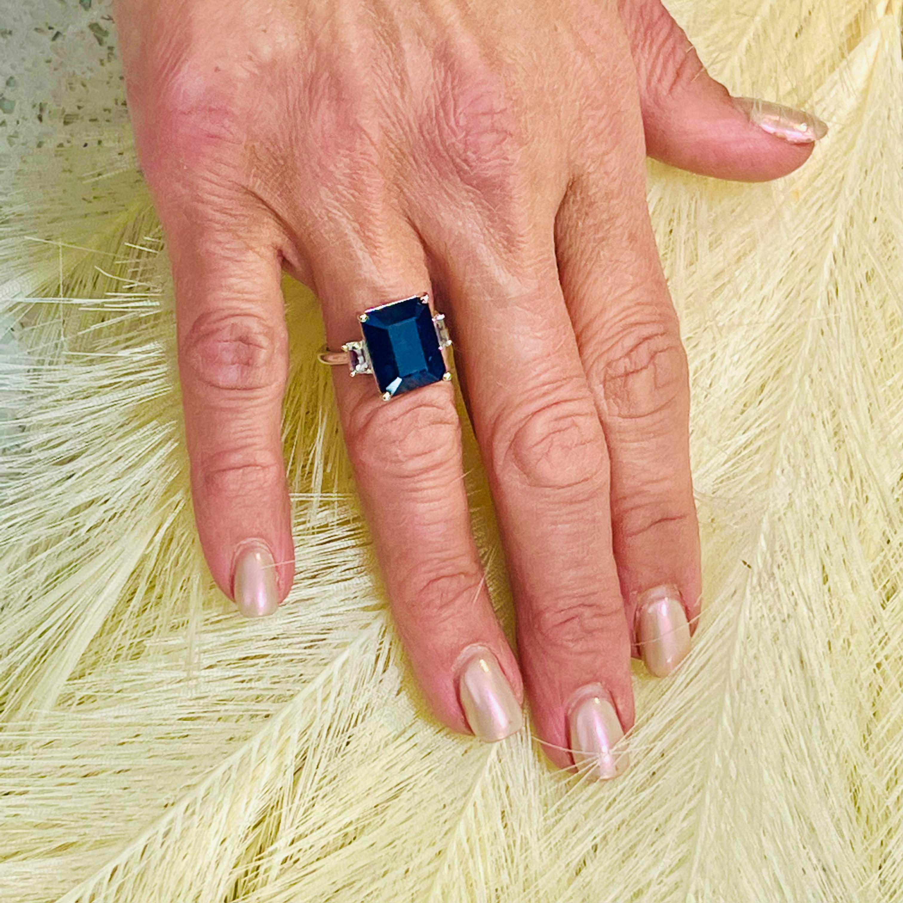 Natural Sapphire Diamond Ring 14k W Gold 12.36 TCW Certified For Sale 1
