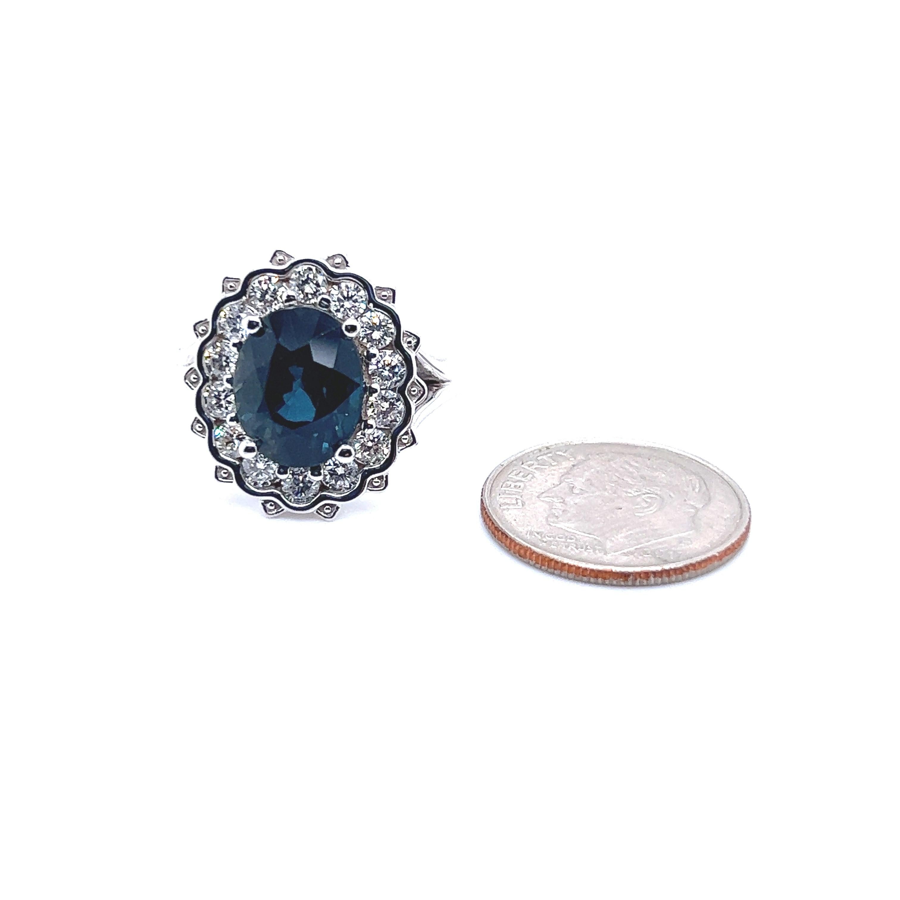 Mixed Cut Natural Sapphire Diamond Ring 14k W Gold 5.81 TCW Certified For Sale