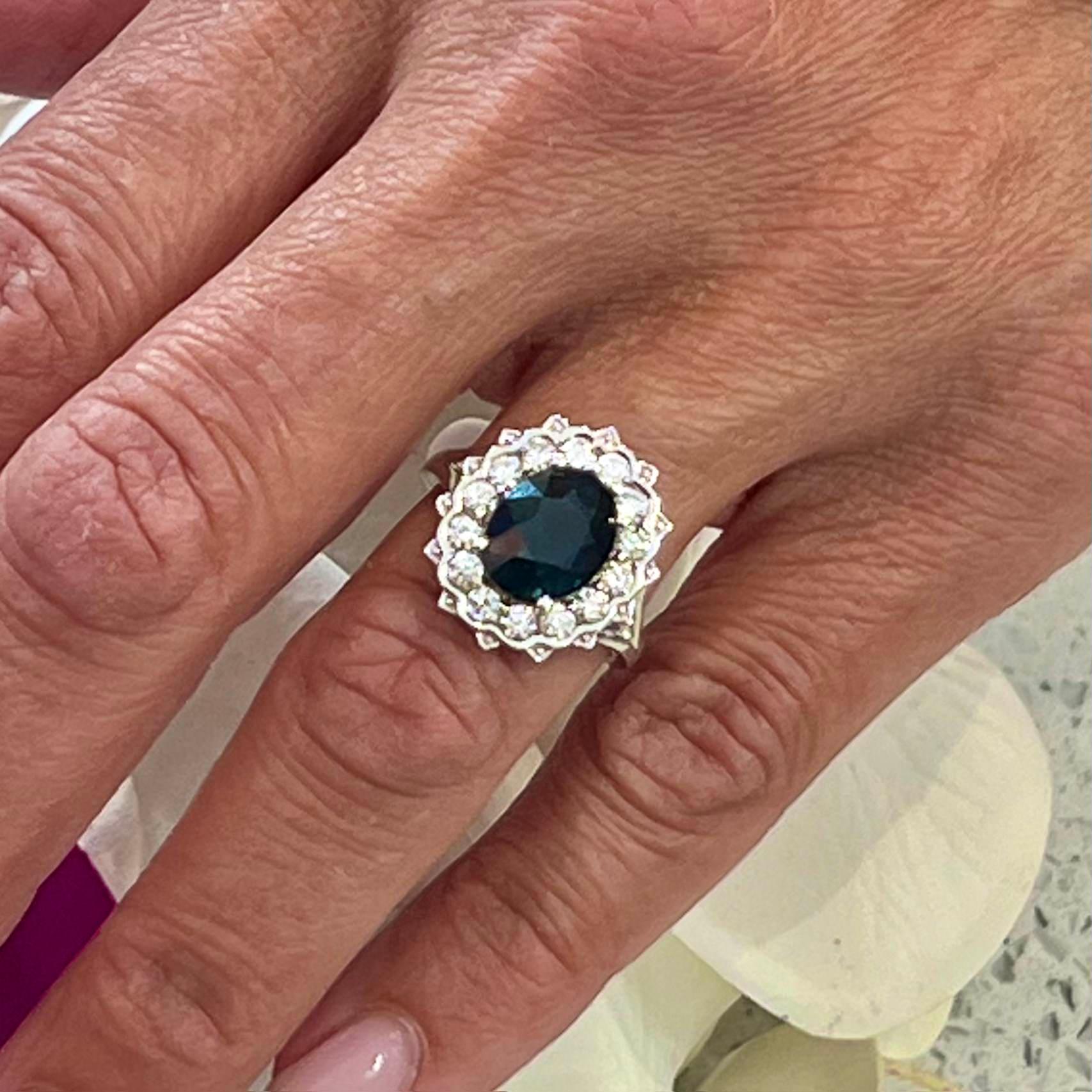 Natural Sapphire Diamond Ring 14k W Gold 5.81 TCW Certified In New Condition For Sale In Brooklyn, NY