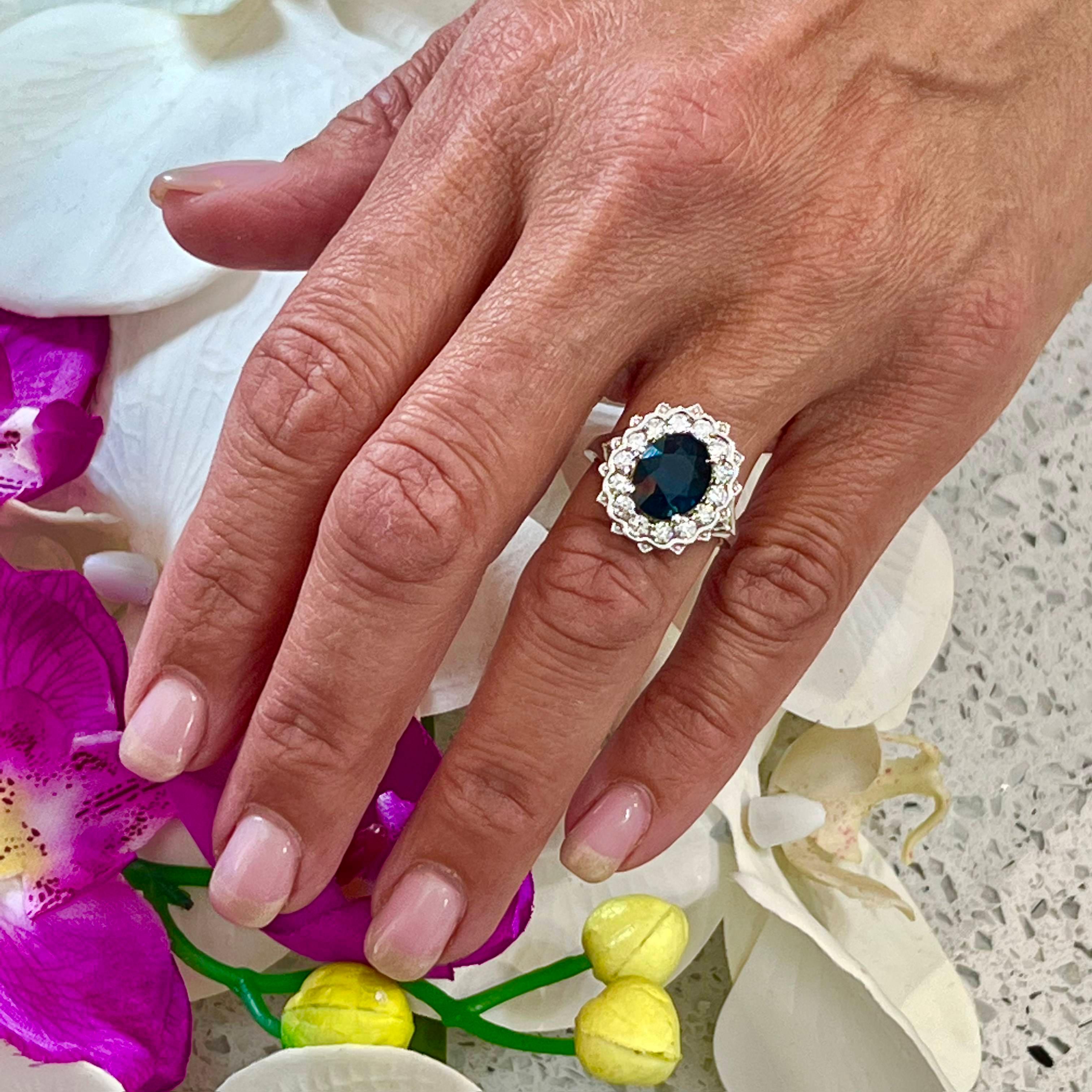 Natural Sapphire Diamond Ring 14k W Gold 5.81 TCW Certified For Sale 1