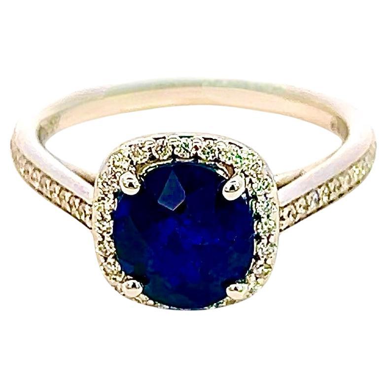 Natural Sapphire Diamond Ring 14k White Gold 2.43 TCW Certified