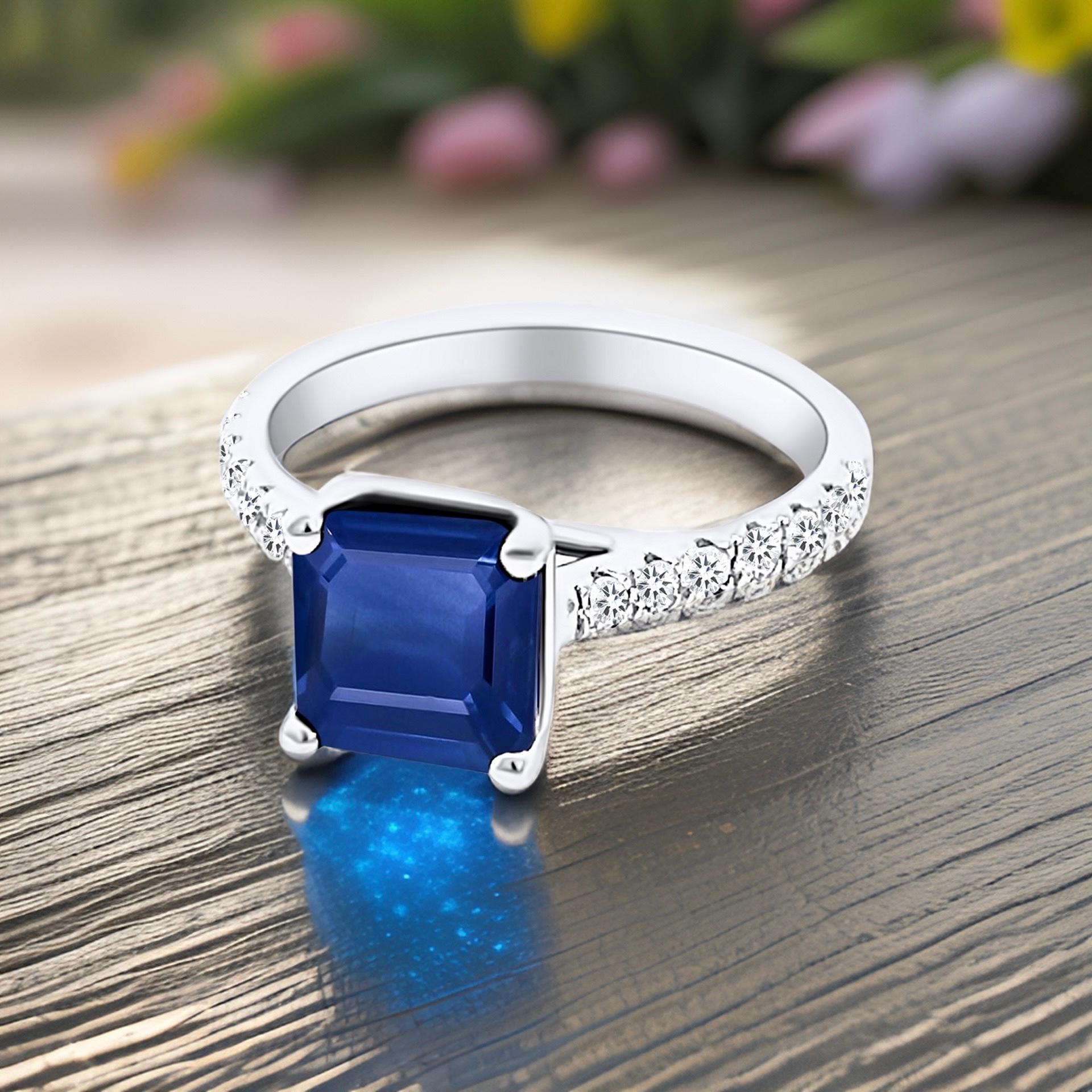Natural Sapphire Diamond Ring 6.25 14k W Gold 3.18 TCW Certified For Sale 7