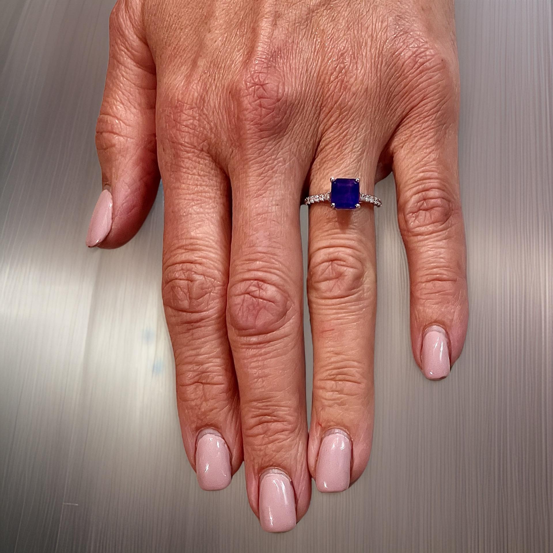 Natural Sapphire Diamond Ring 6.25 14k W Gold 3.18 TCW Certified For Sale 8