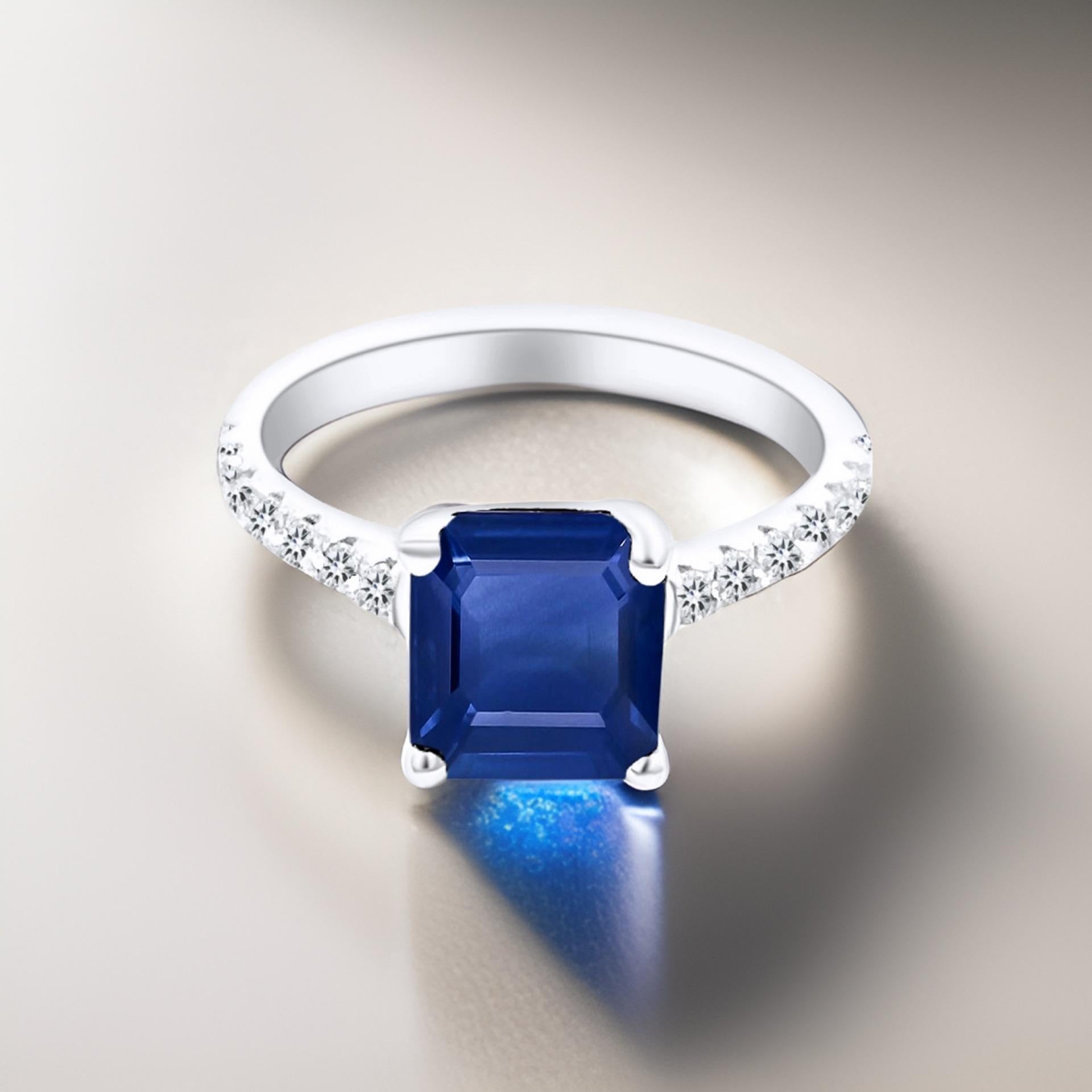 Natural Sapphire Diamond Ring 6.25 14k W Gold 3.18 TCW Certified For Sale 10