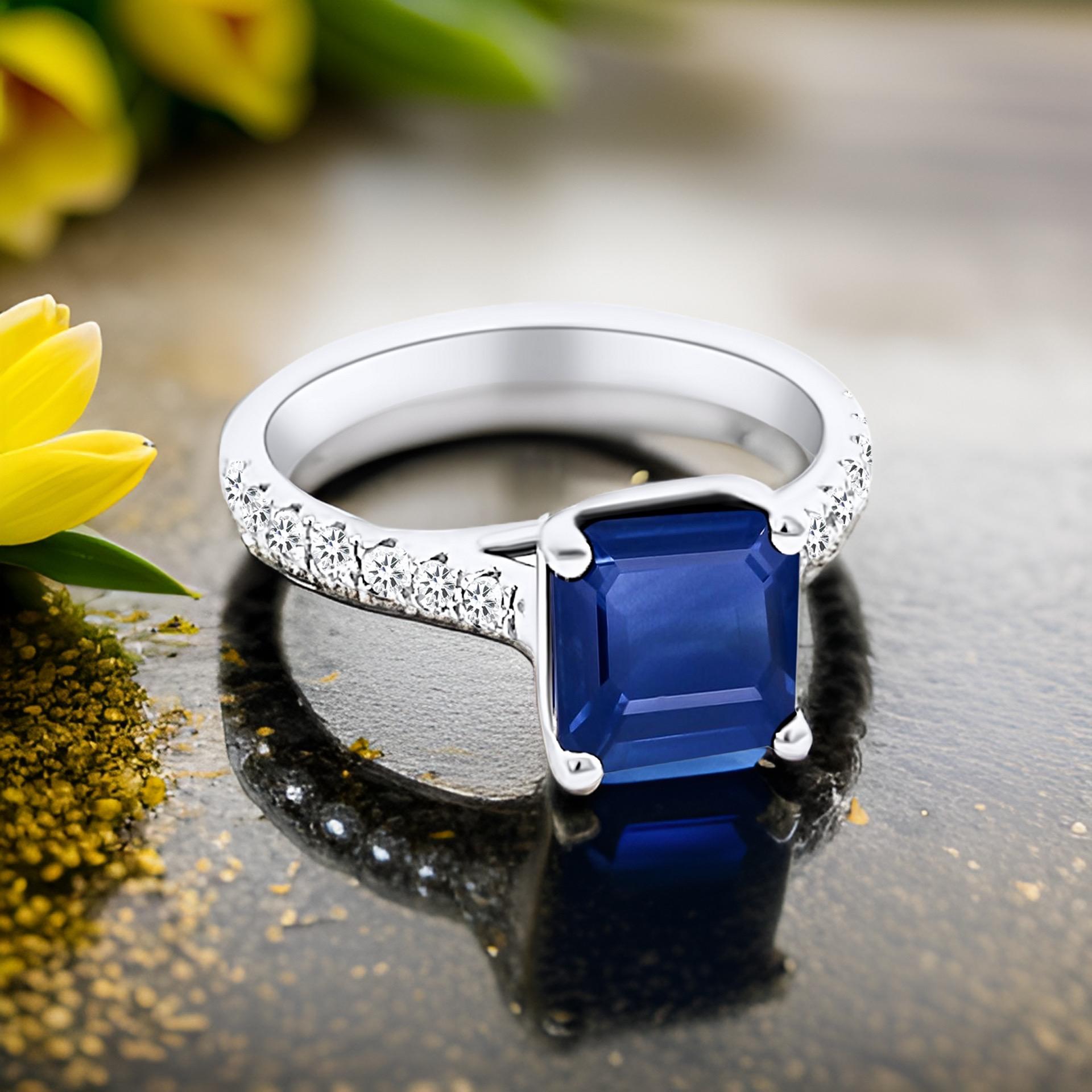 Natural Sapphire Diamond Ring 6.25 14k W Gold 3.18 TCW Certified For Sale 11