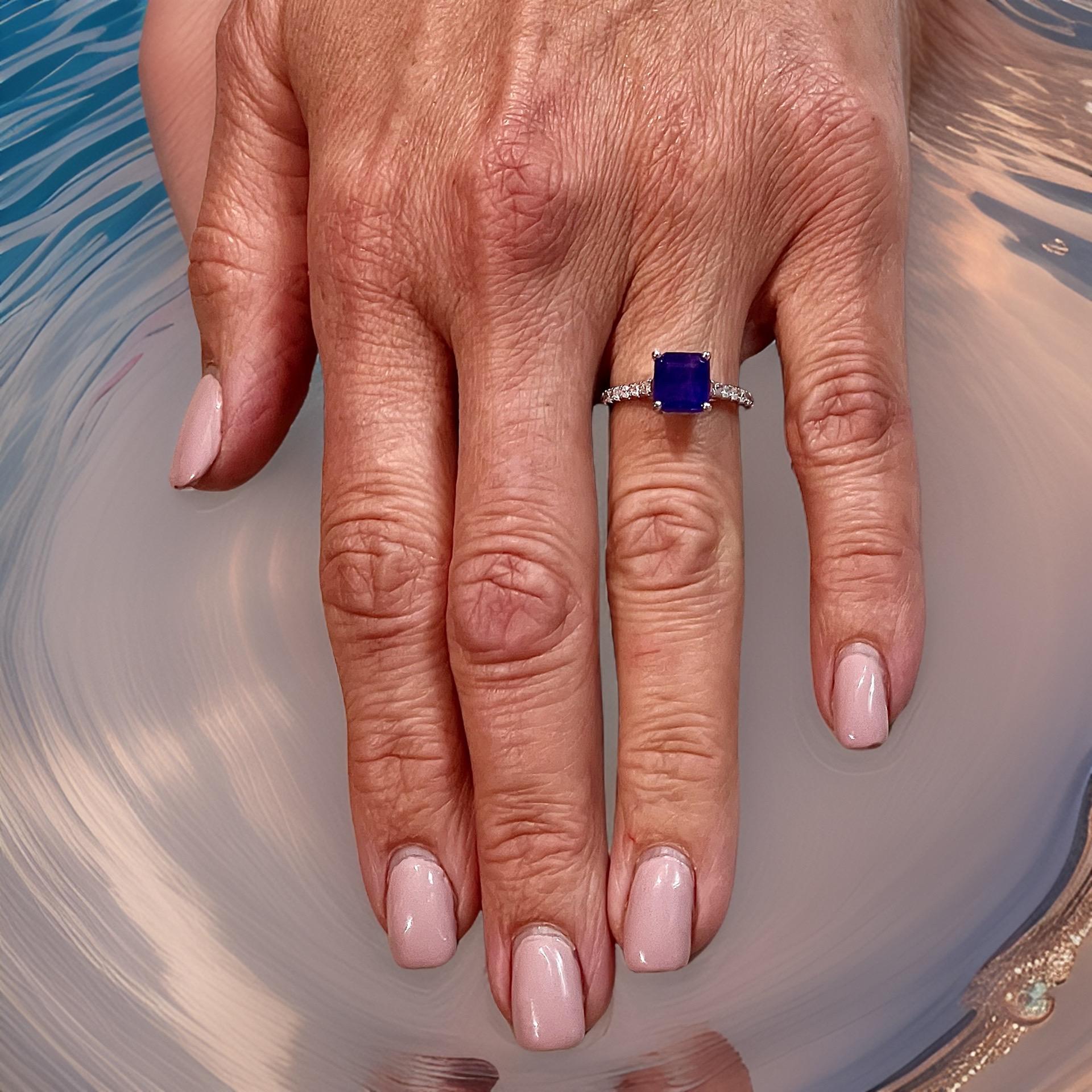 Natural Sapphire Diamond Ring 6.25 14k W Gold 3.18 TCW Certified In New Condition For Sale In Brooklyn, NY
