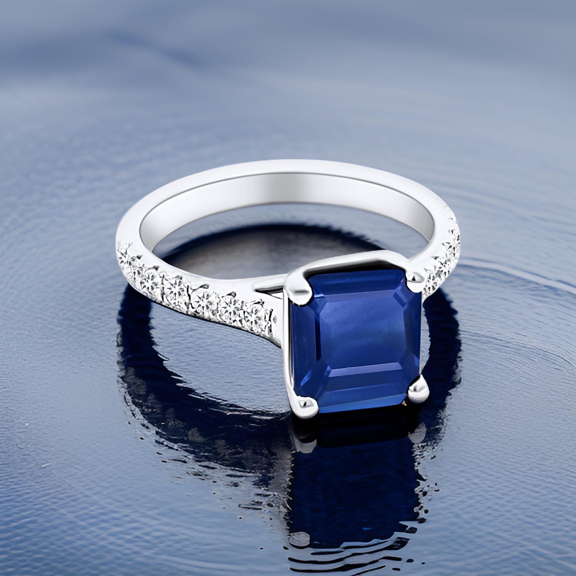 Natural Sapphire Diamond Ring 6.25 14k W Gold 3.18 TCW Certified For Sale 3