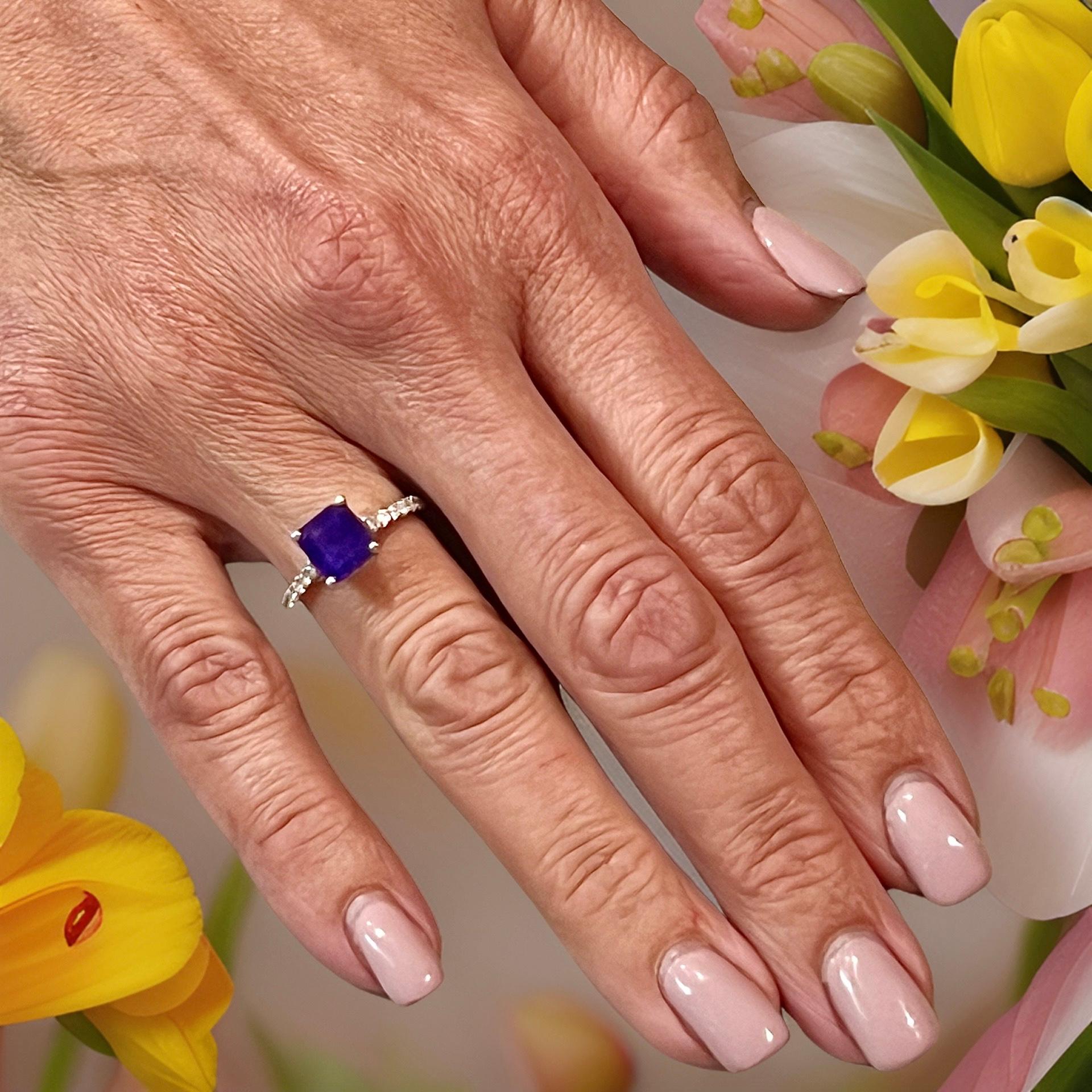 Natural Sapphire Diamond Ring 6.25 14k W Gold 3.18 TCW Certified For Sale 4