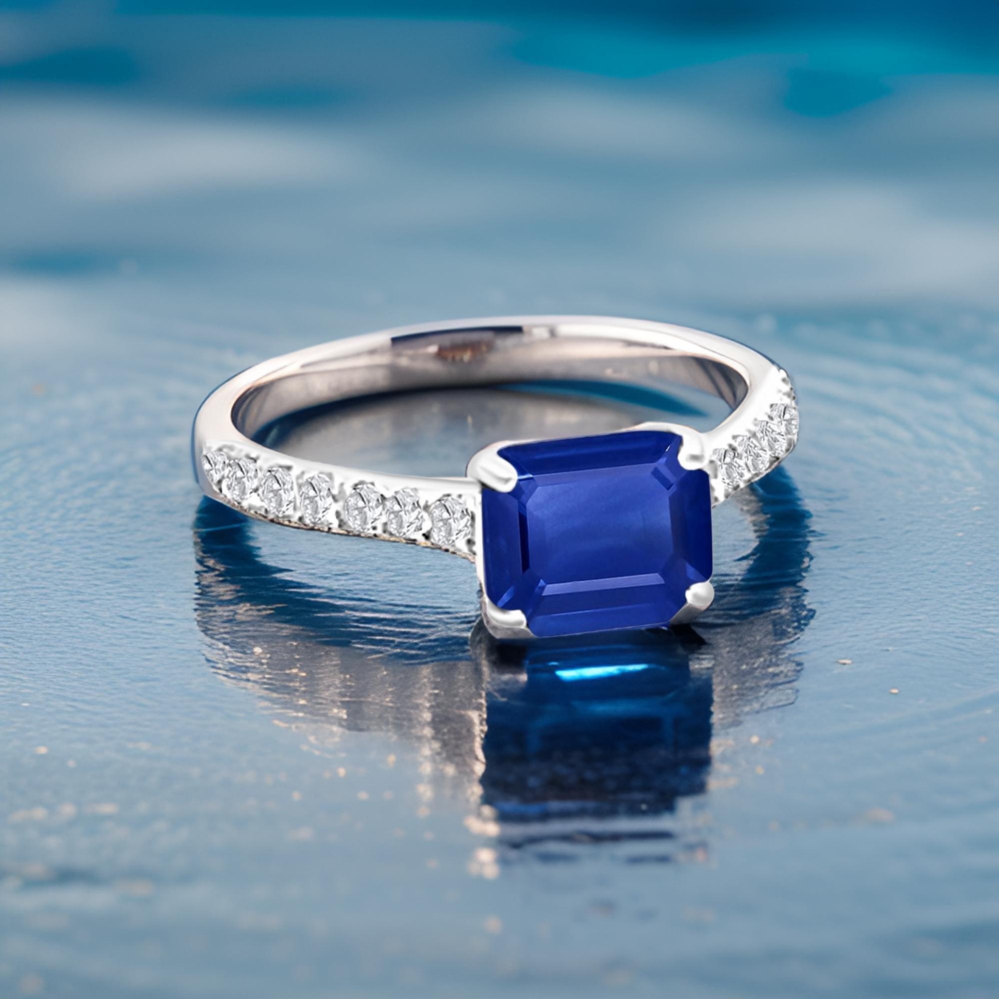 Bague saphir naturel diamant 6,5 or 14k W 1,99 TCW certifié en vente 7