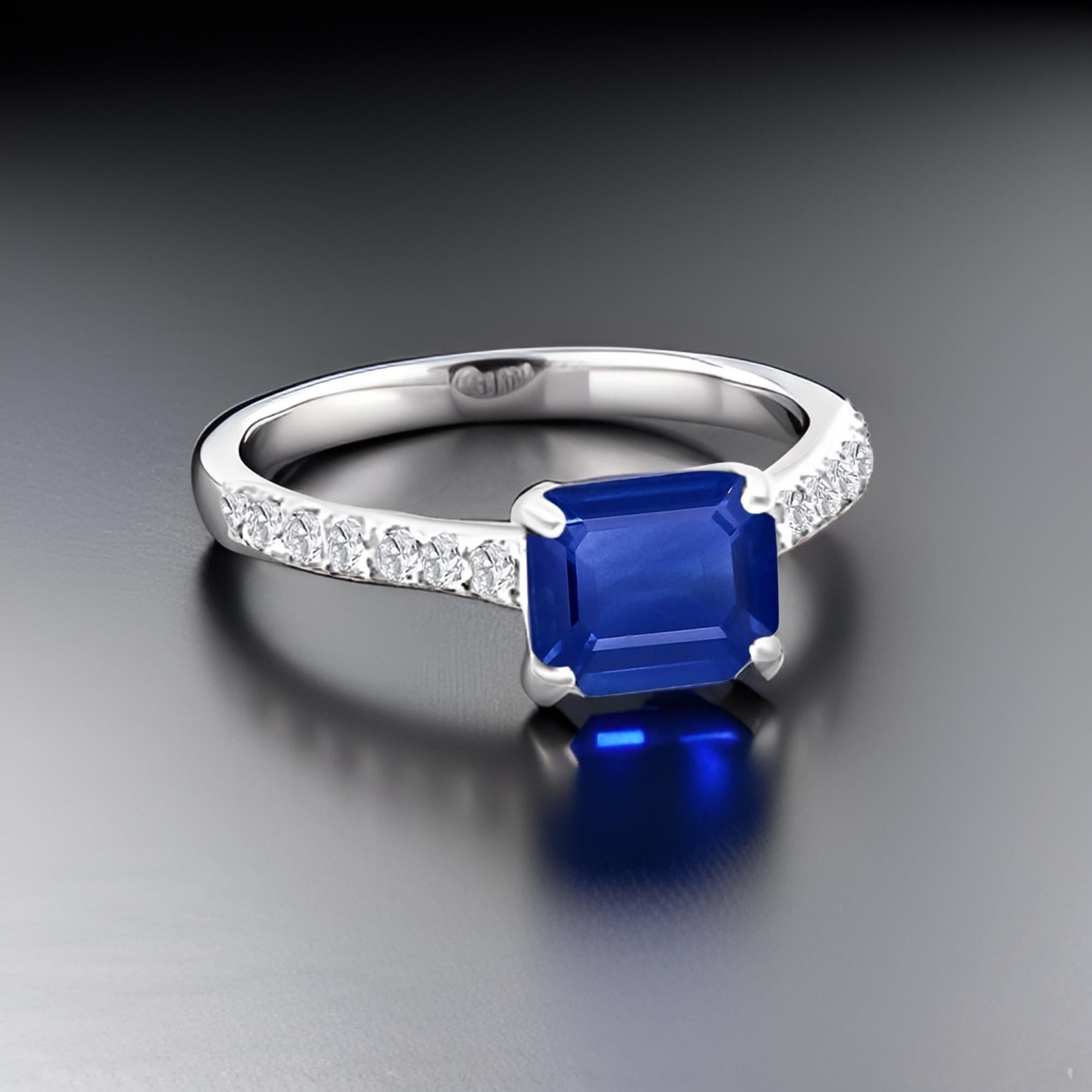 Taille octogone Bague saphir naturel diamant 6,5 or 14k W 1,99 TCW certifié en vente