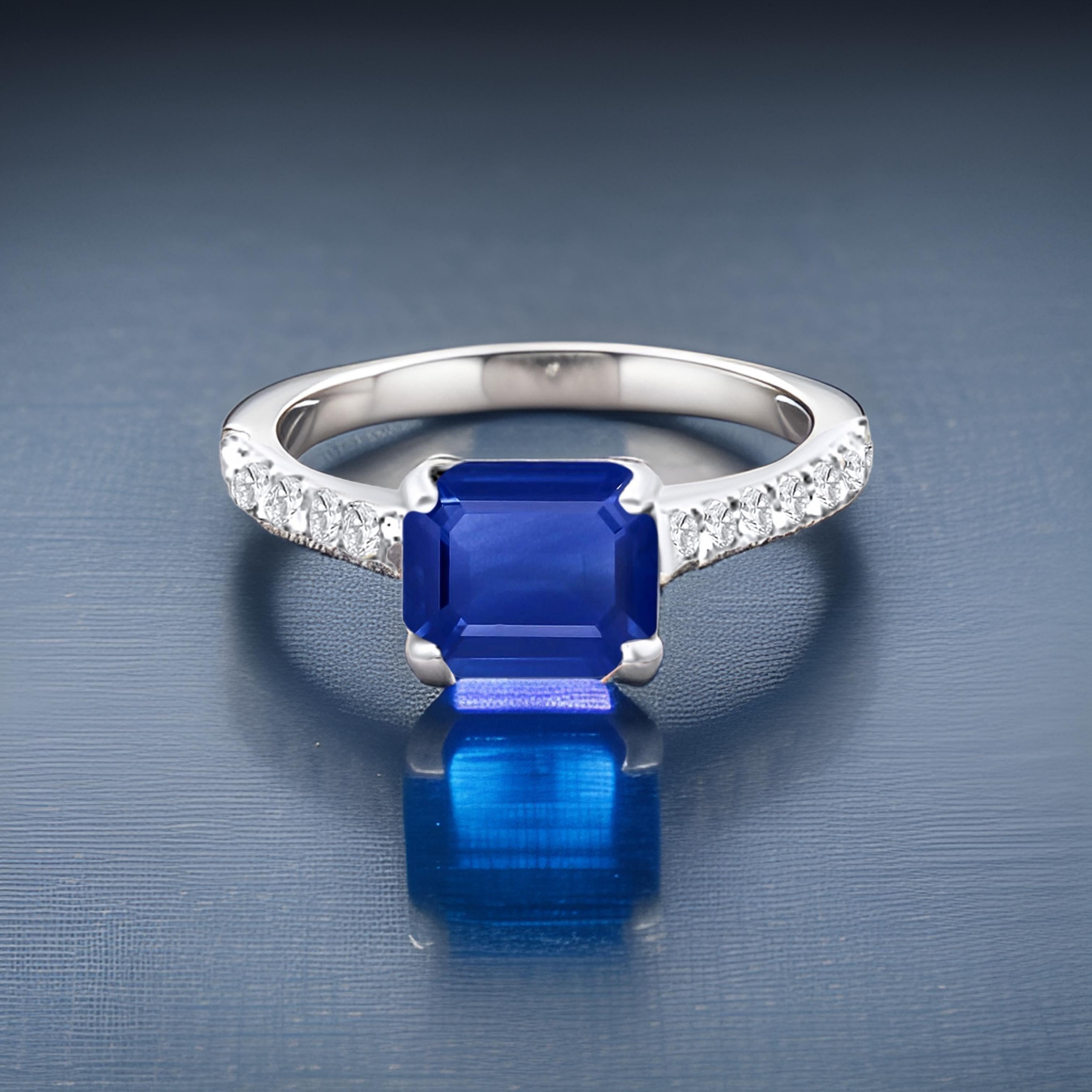 Bague saphir naturel diamant 6,5 or 14k W 1,99 TCW certifié en vente 1