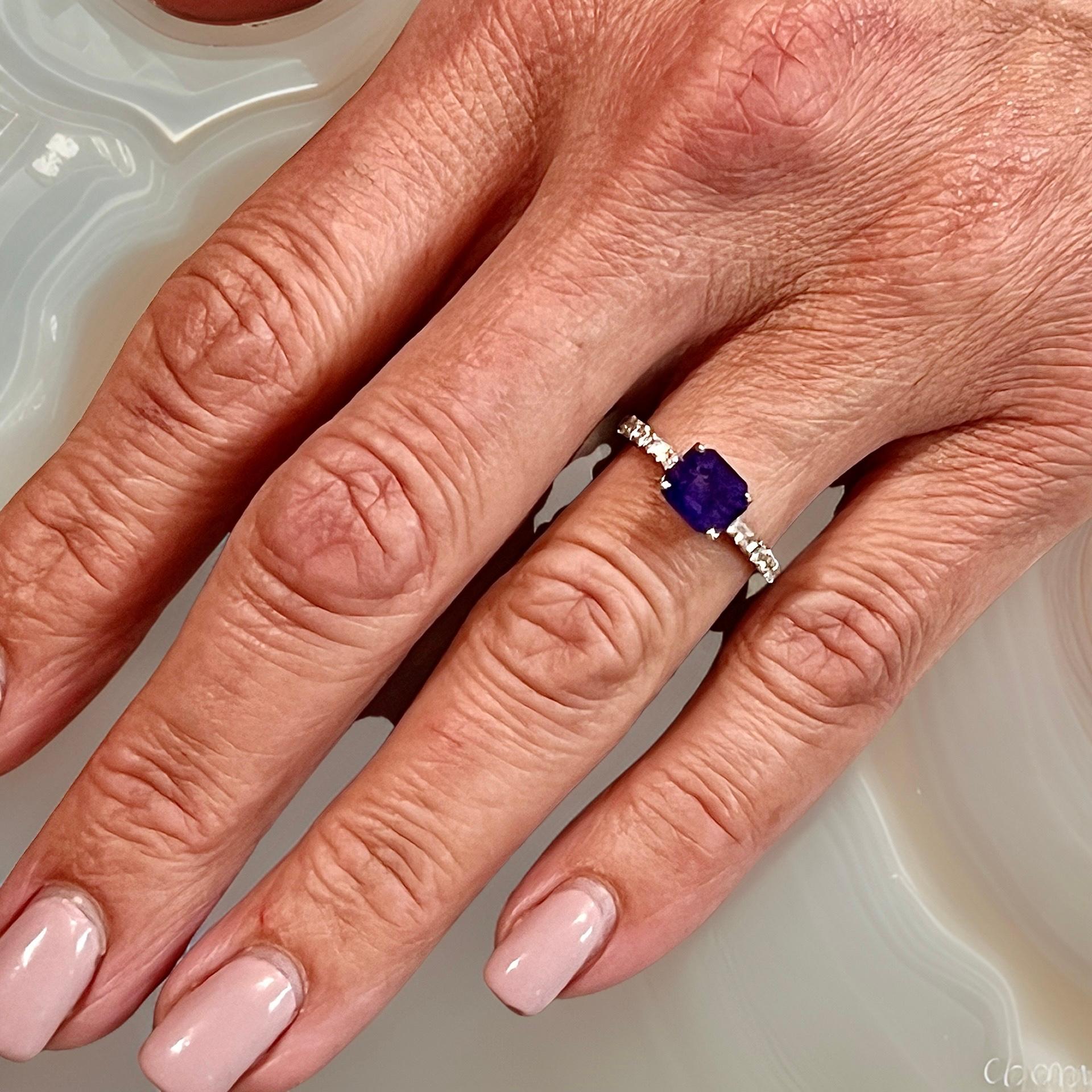Bague saphir naturel diamant 6,5 or 14k W 1,99 TCW certifié en vente 3