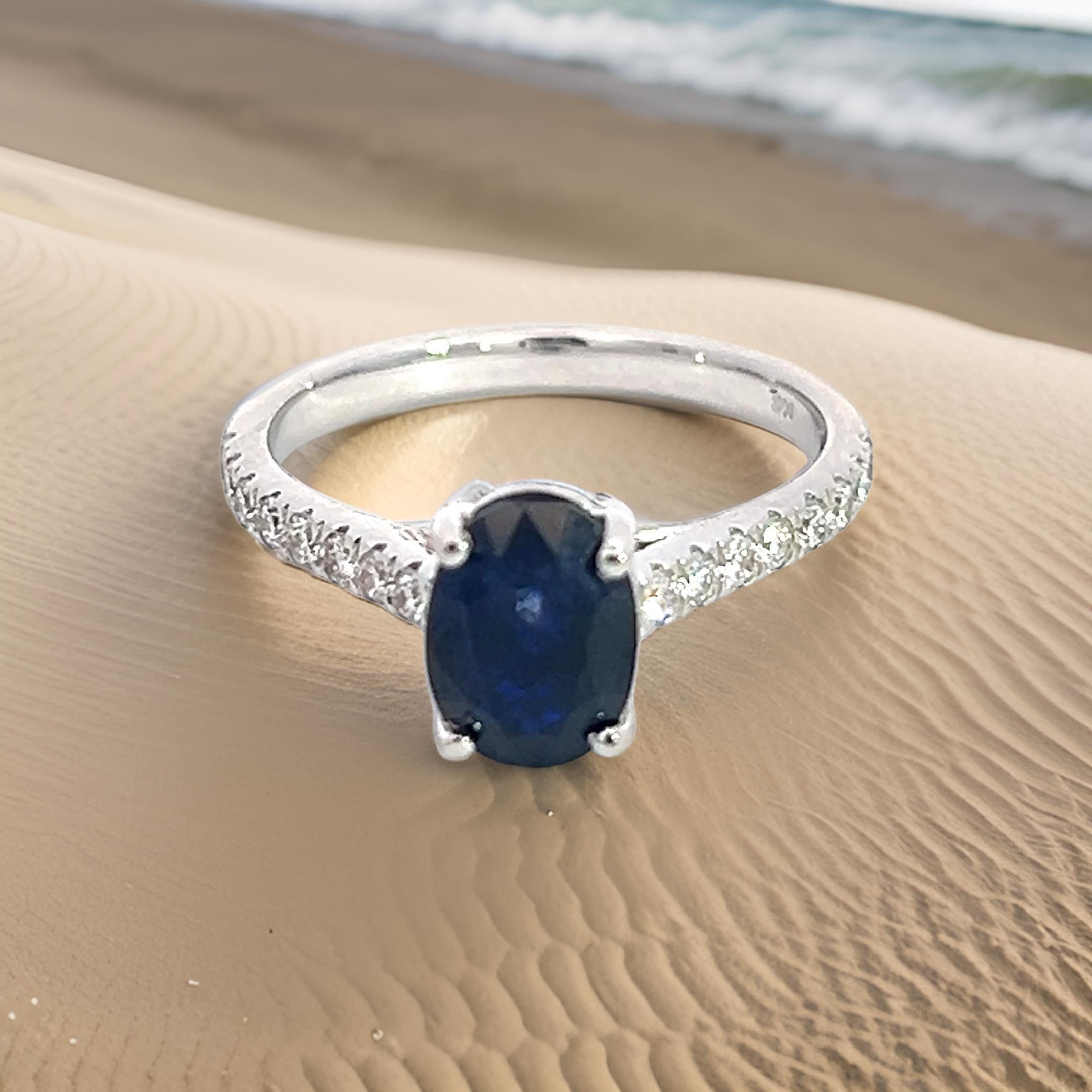Natural Sapphire Diamond Ring 6.5 14k W Gold 2.35 TCW Certified For Sale 5