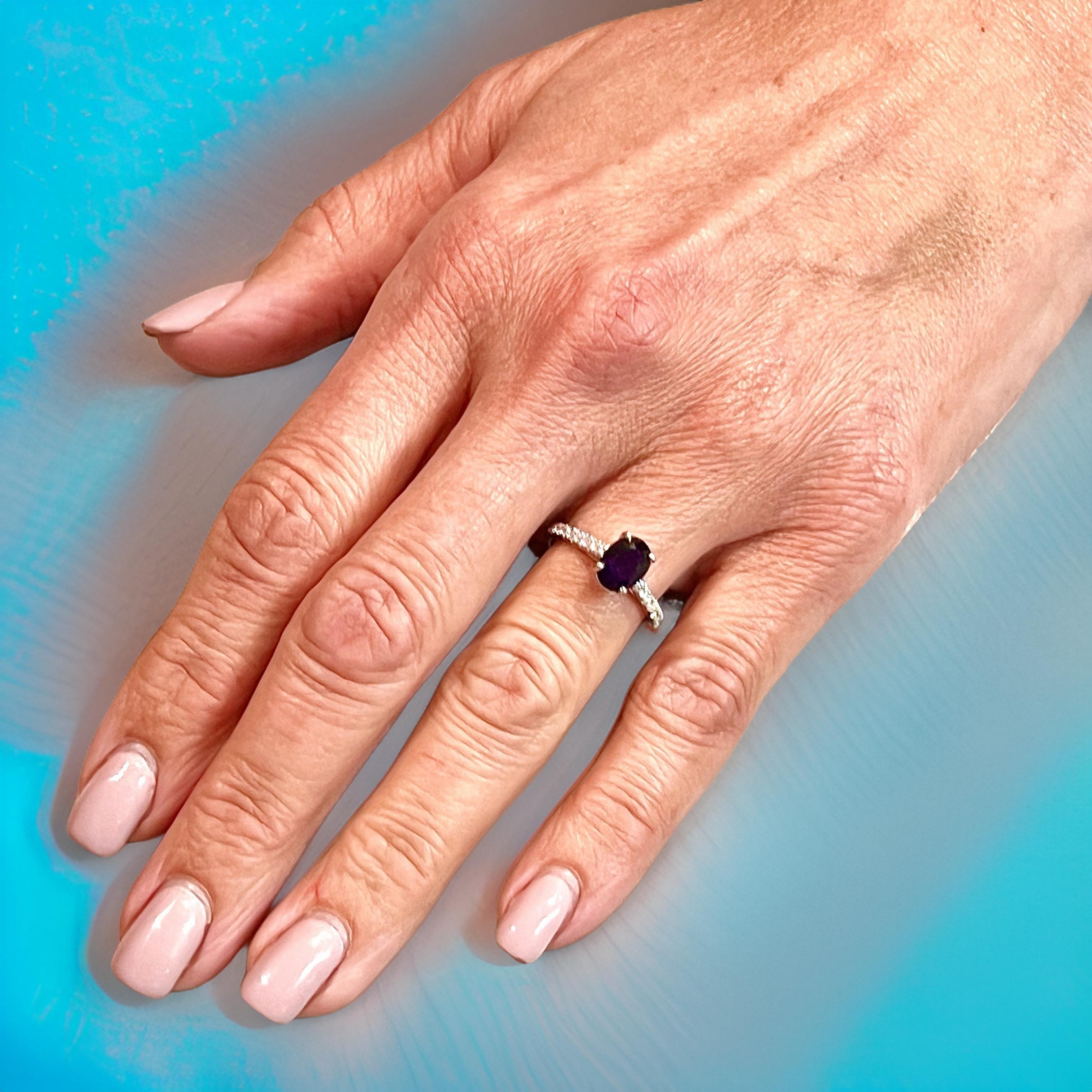 Natural Sapphire Diamond Ring 6.5 14k W Gold 2.35 TCW Certified For Sale 6