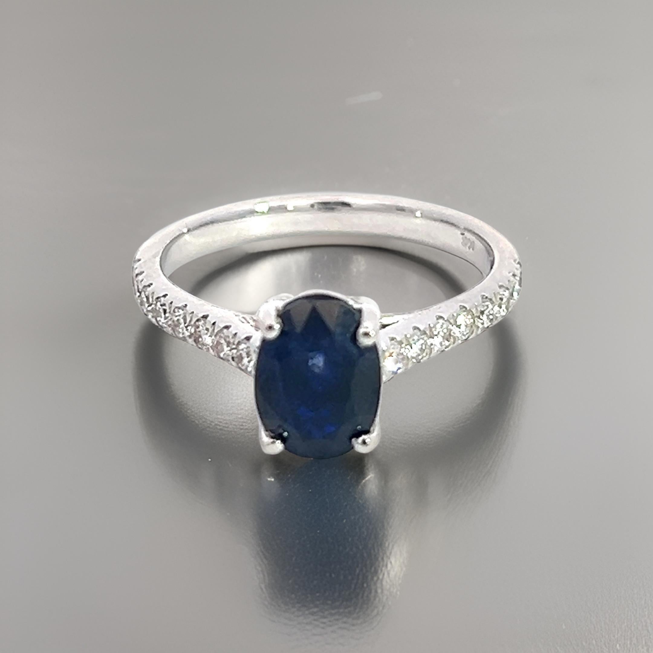 Oval Cut Natural Sapphire Diamond Ring 6.5 14k W Gold 2.35 TCW Certified For Sale