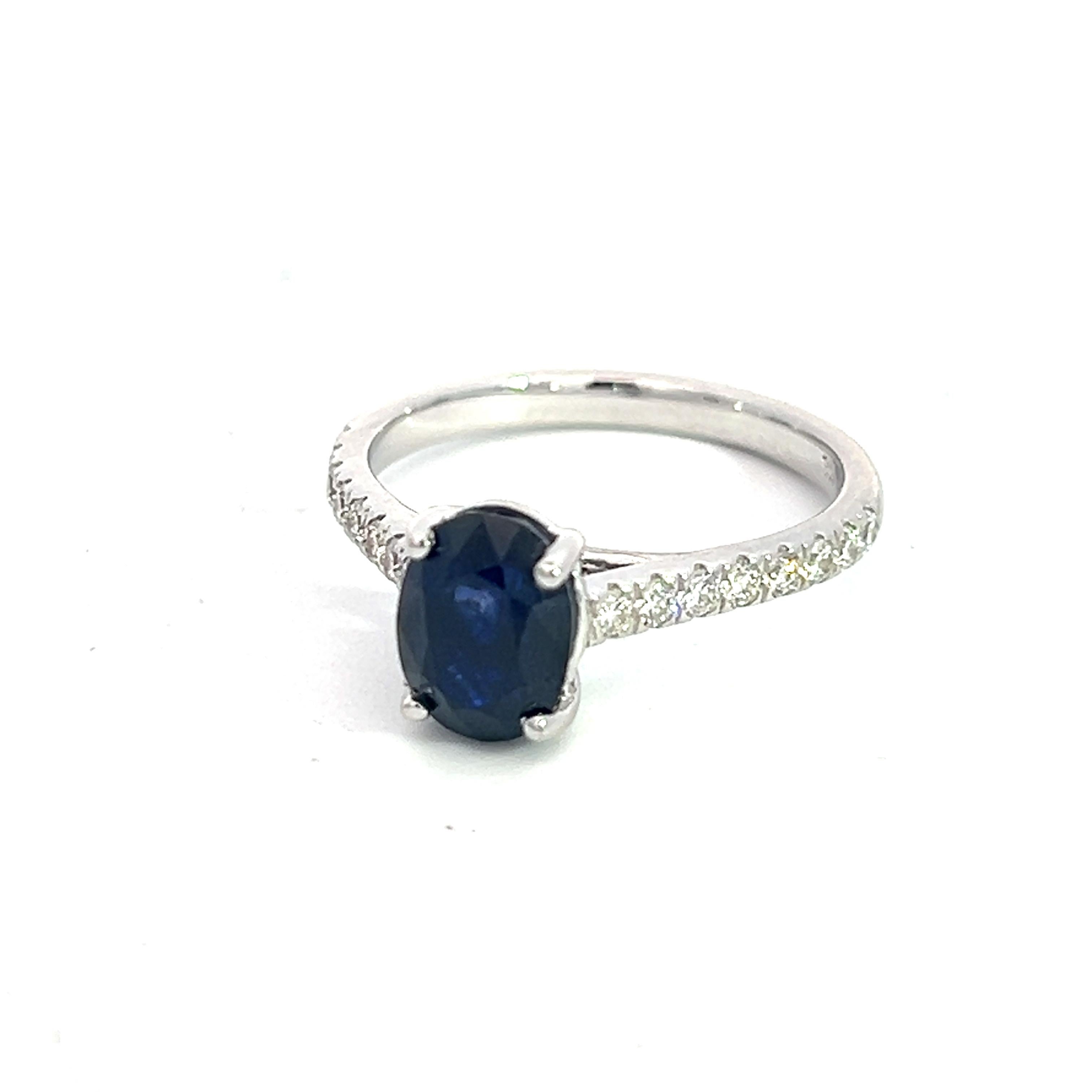 Natural Sapphire Diamond Ring 6.5 14k W Gold 2.35 TCW Certified In New Condition For Sale In Brooklyn, NY