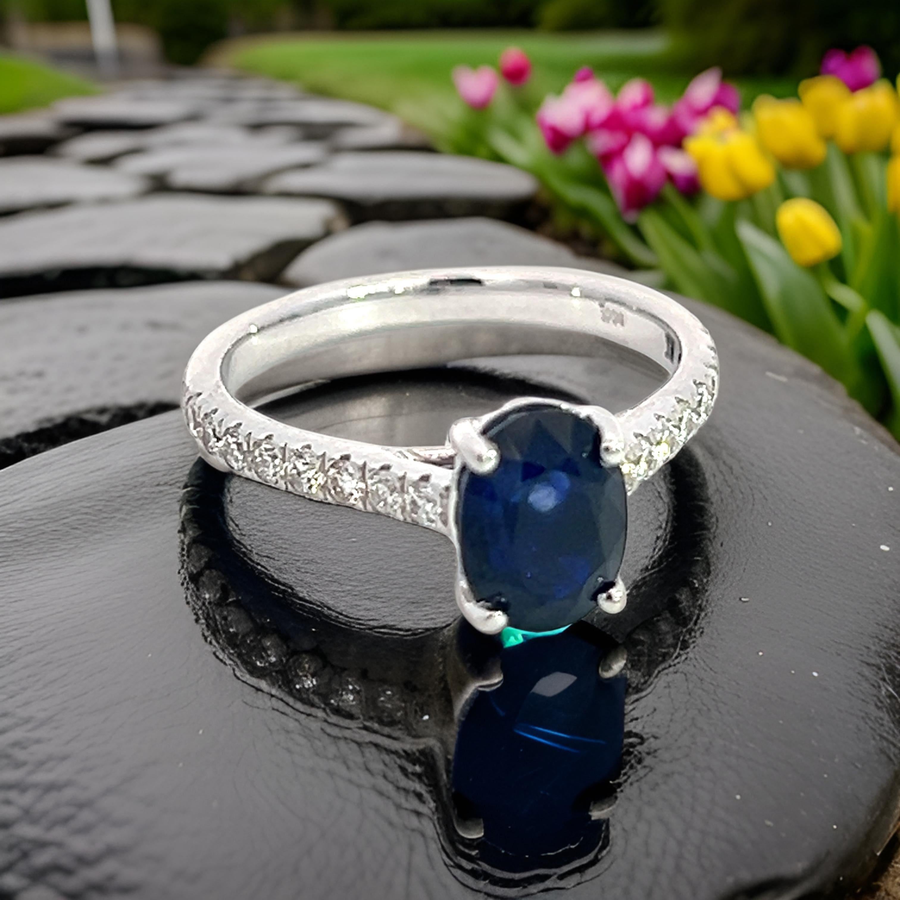 Natural Sapphire Diamond Ring 6.5 14k W Gold 2.35 TCW Certified For Sale 2