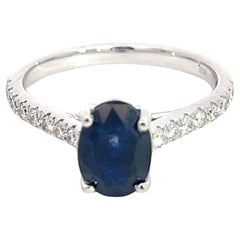 Zafiro natural Anillo de diamantes 6,5 Oro de 14k W 2,35 TCW Certificado