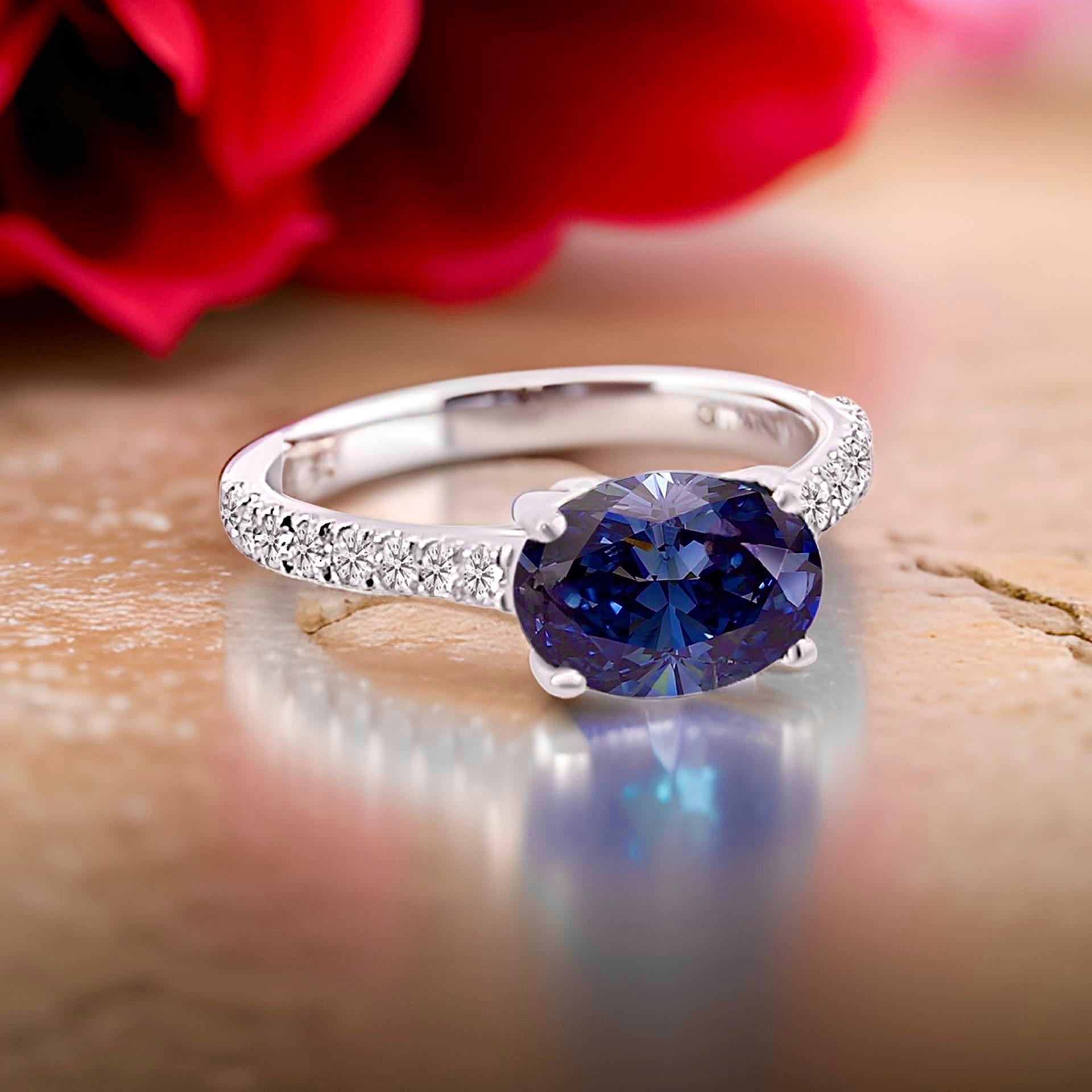 Natural Sapphire Diamond Ring 6.5 14k W Gold 3.15 TCW Certified For Sale 8
