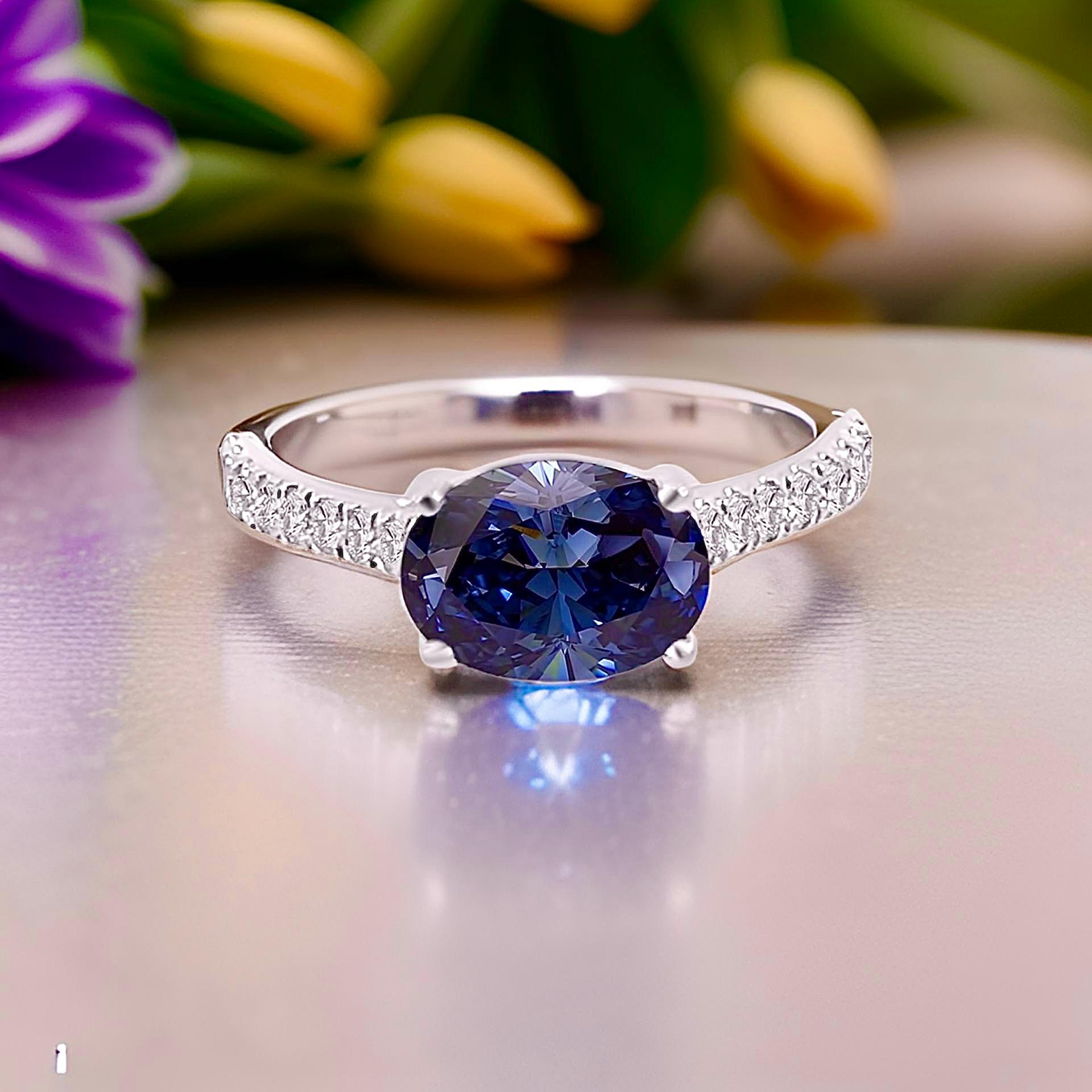 Women's Natural Sapphire Diamond Ring 6.5 14k W Gold 3.15 TCW Certified For Sale