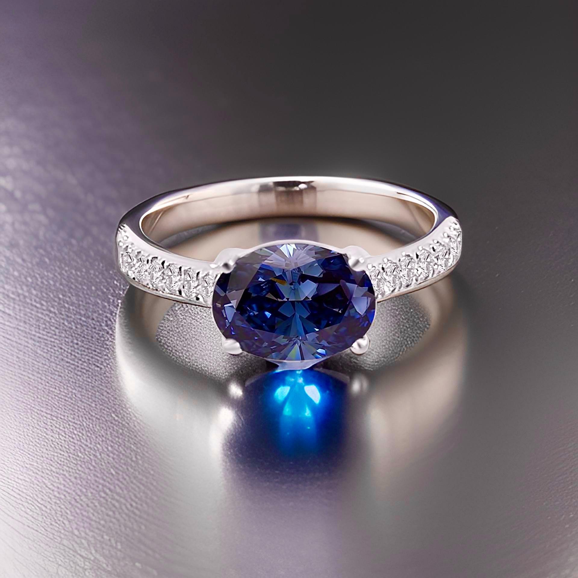 Natural Sapphire Diamond Ring 6.5 14k W Gold 3.15 TCW Certified For Sale 2