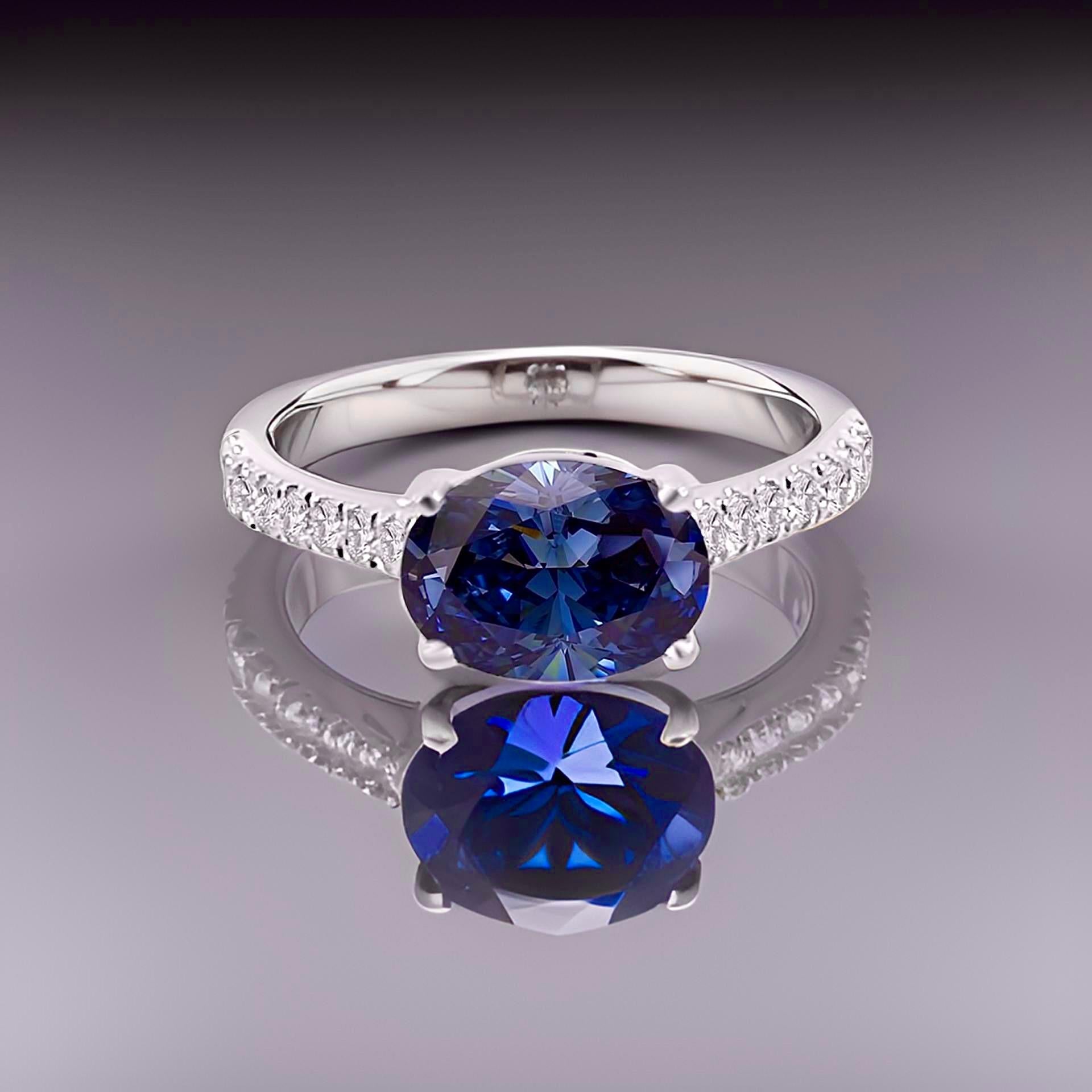 Natural Sapphire Diamond Ring 6.5 14k W Gold 3.15 TCW Certified For Sale 4