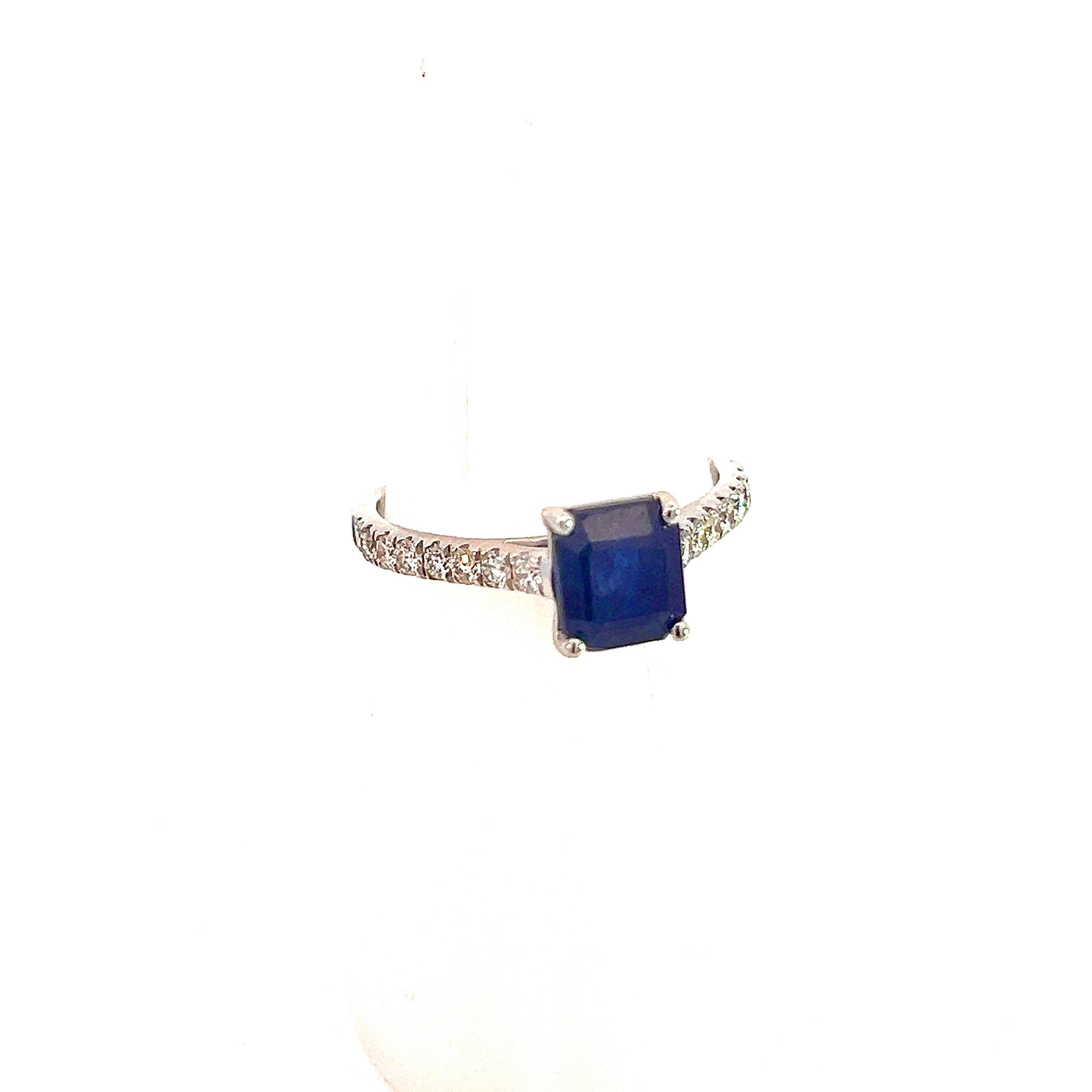 Natural Sapphire Diamond Ring 6.5 14k White Gold 2.17 TCW Certified In New Condition In Brooklyn, NY