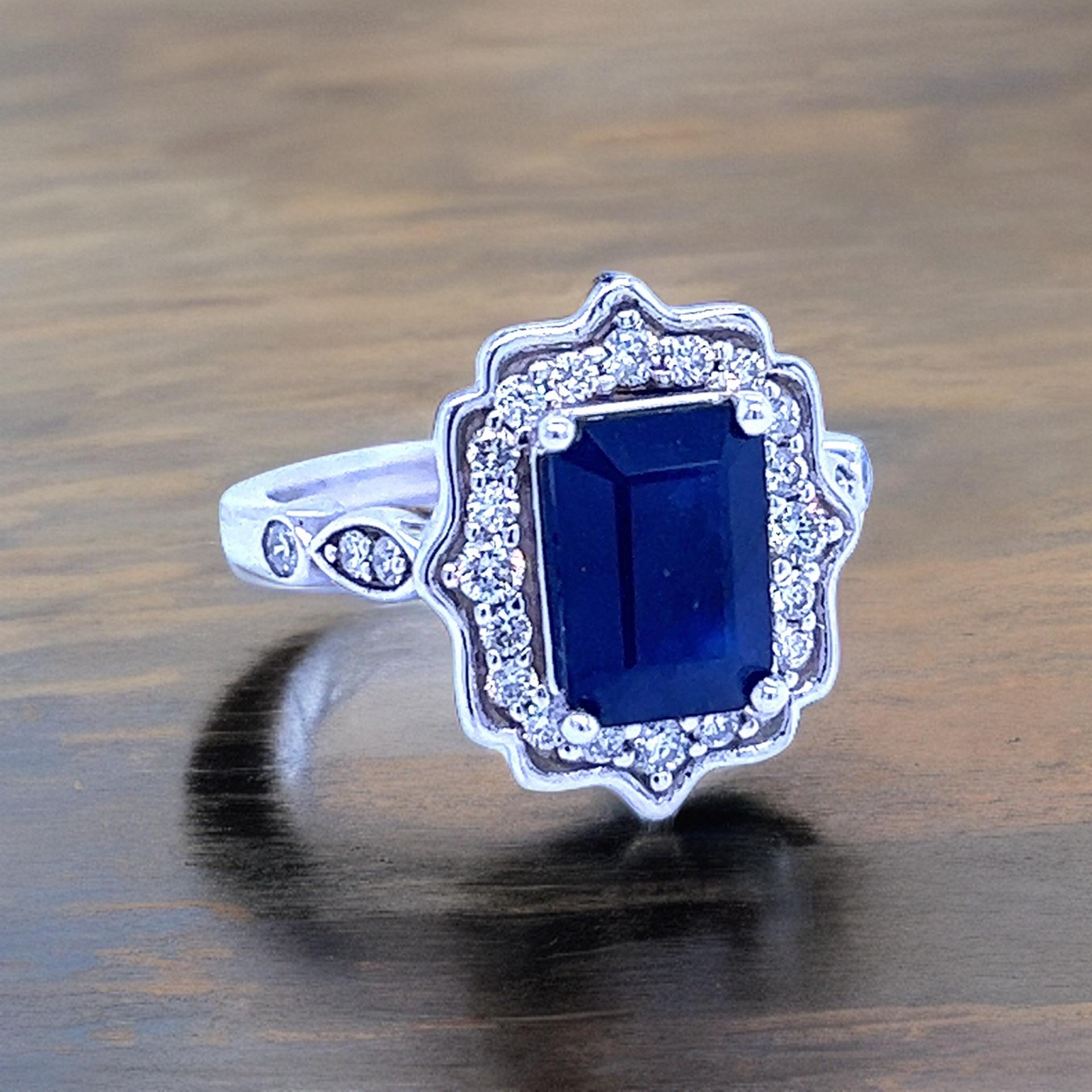 Natural Sapphire Diamond Ring 6.5 14k White Gold 3.51 TCW Certified For Sale 6