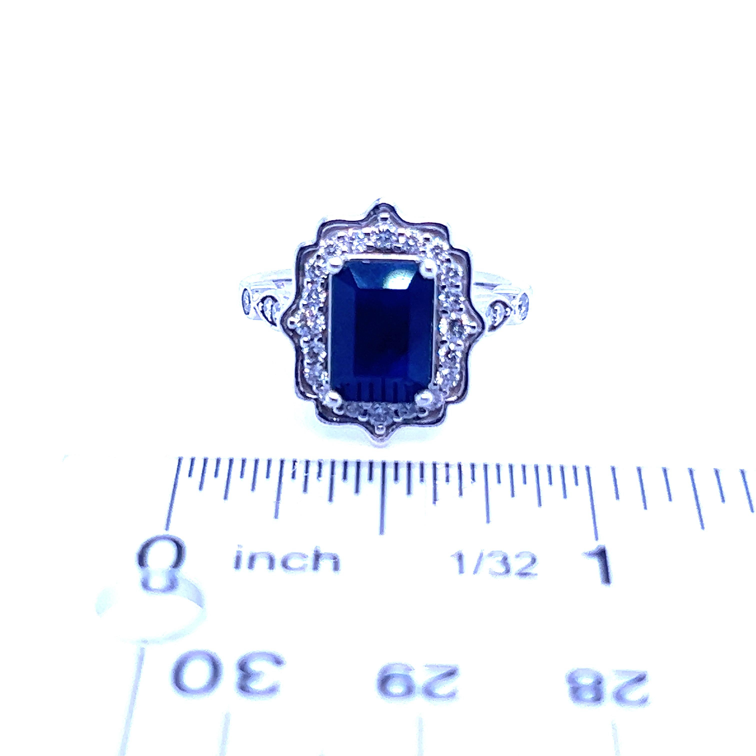 Emerald Cut Natural Sapphire Diamond Ring 6.5 14k White Gold 3.51 TCW Certified For Sale