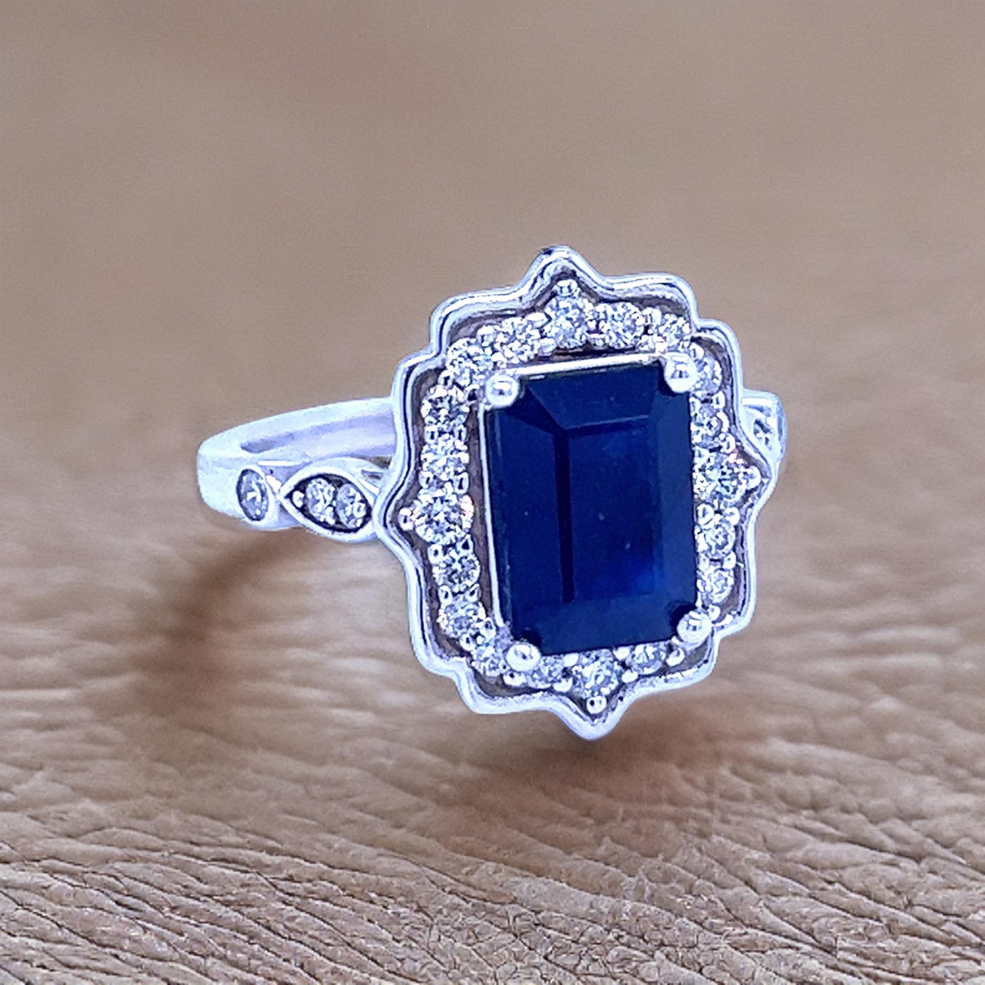 Natural Sapphire Diamond Ring 6.5 14k White Gold 3.51 TCW Certified In New Condition For Sale In Brooklyn, NY
