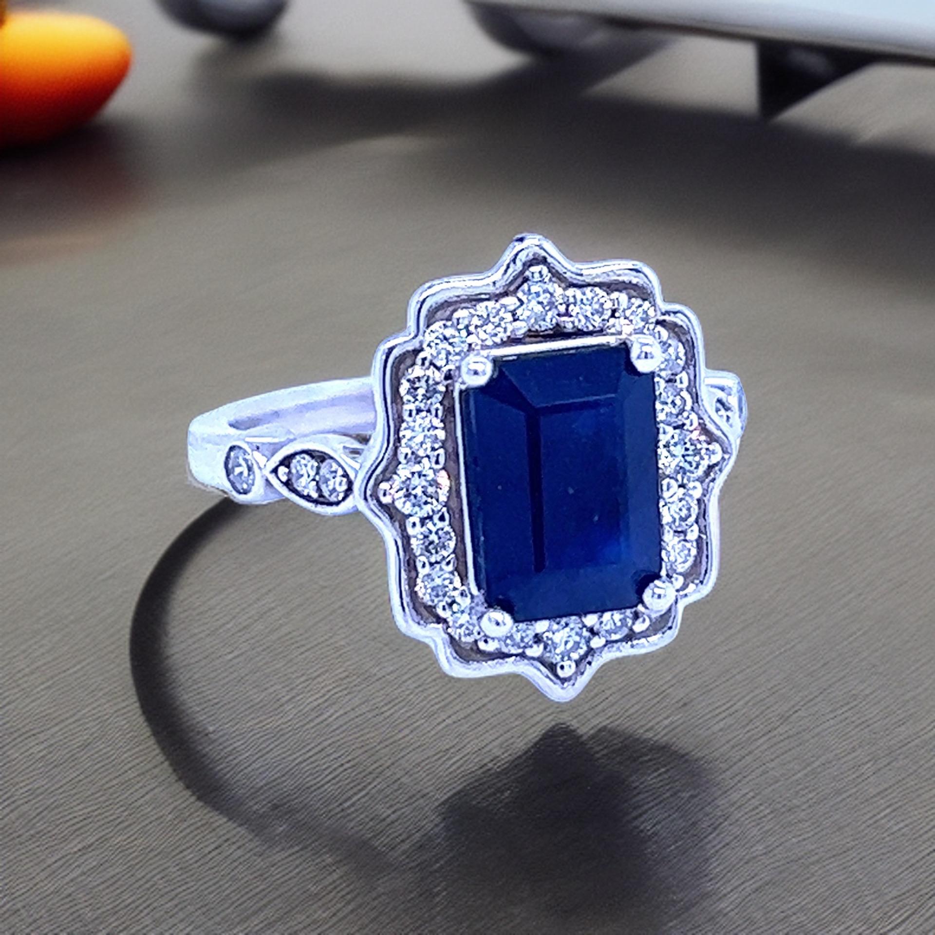 Natural Sapphire Diamond Ring 6.5 14k White Gold 3.51 TCW Certified For Sale 1