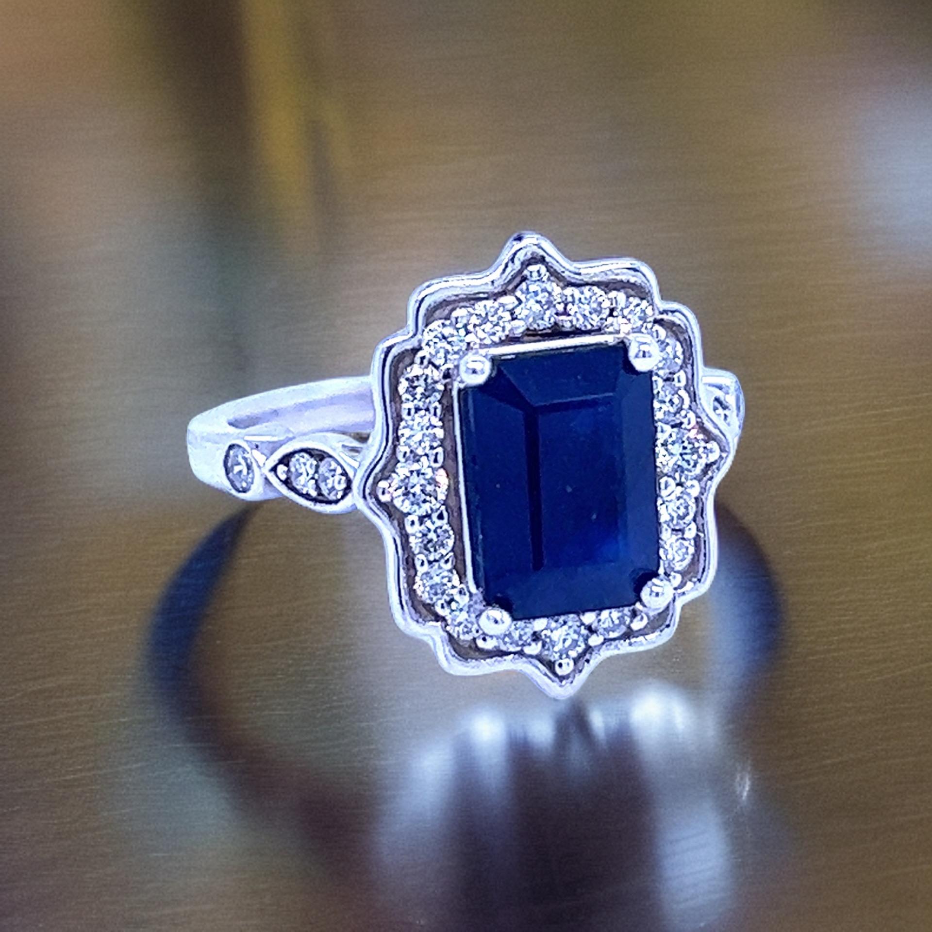 Natural Sapphire Diamond Ring 6.5 14k White Gold 3.51 TCW Certified For Sale 3