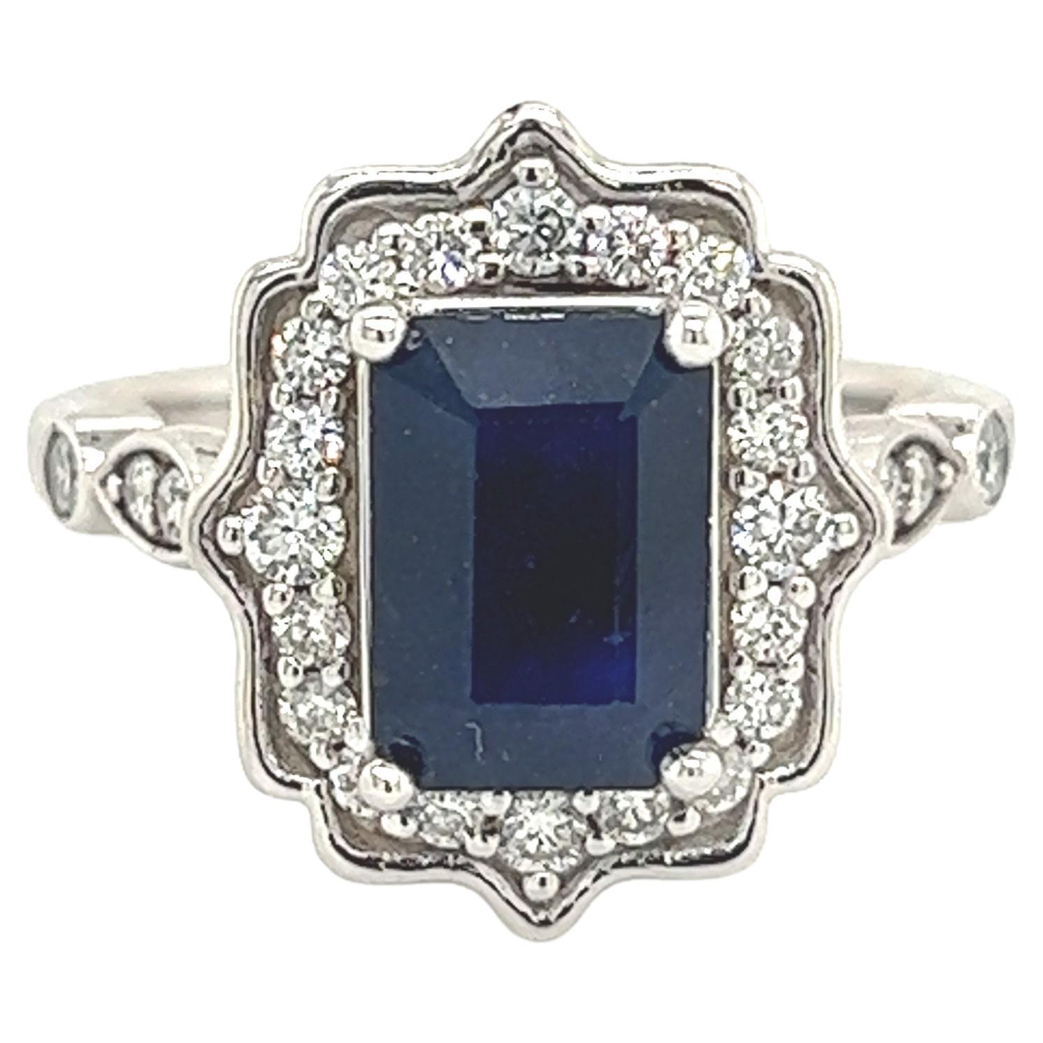 Natural Sapphire Diamond Ring 6.5 14k White Gold 3.51 TCW Certified For Sale