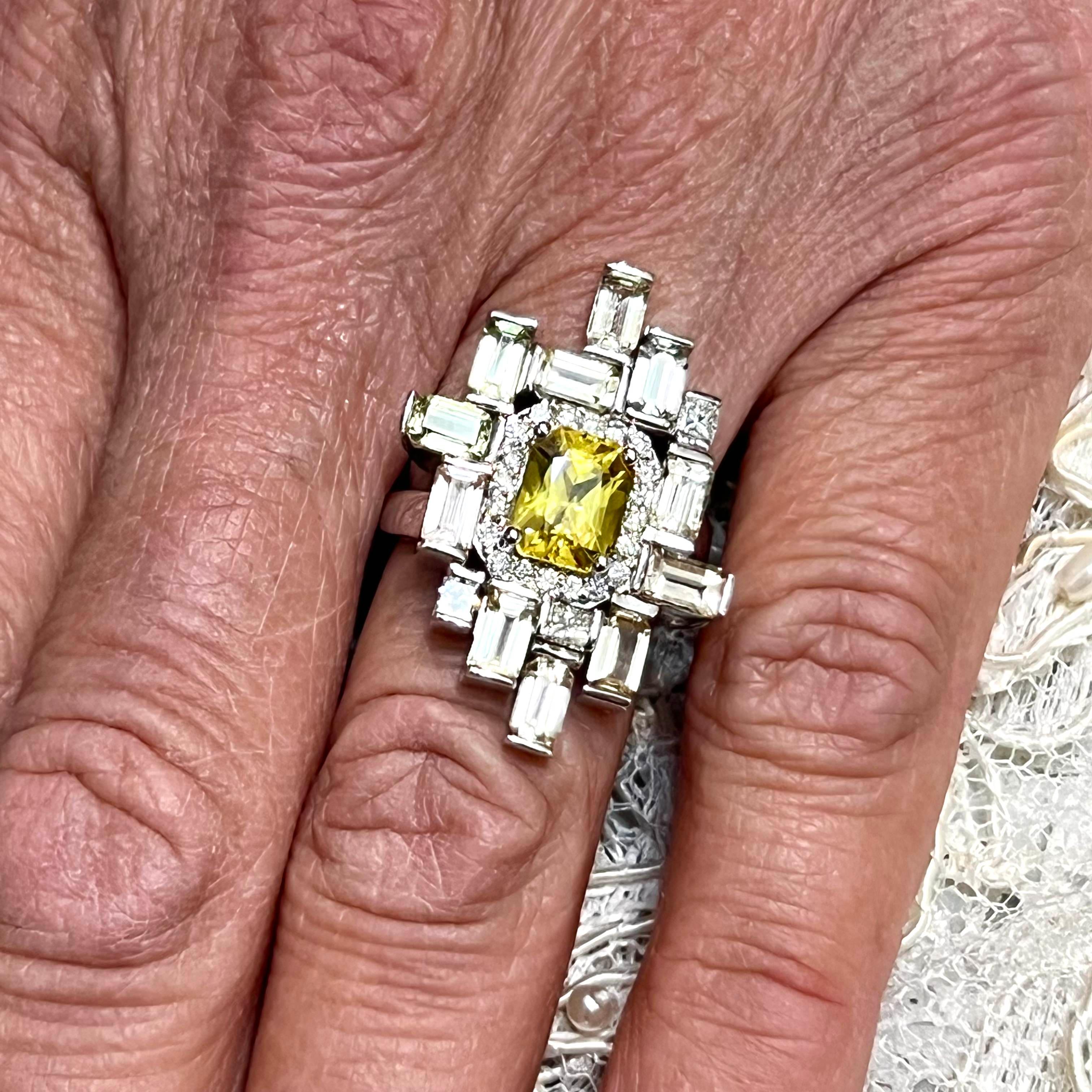 Natural Sapphire Diamond Ring 6.75 14k W Gold 13.3 TCW Certified In New Condition For Sale In Brooklyn, NY