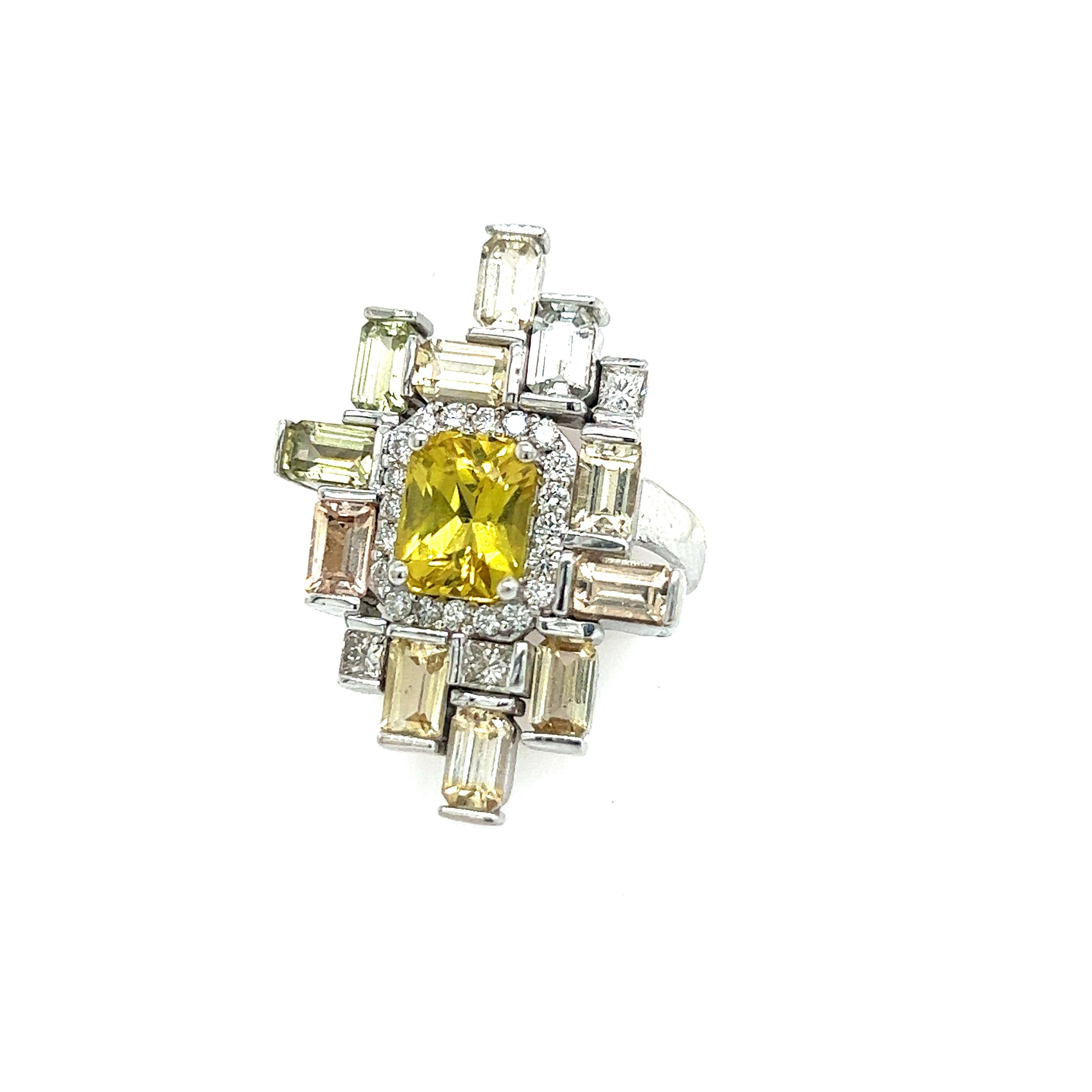 Women's Natural Sapphire Diamond Ring 6.75 14k W Gold 13.3 TCW Certified For Sale