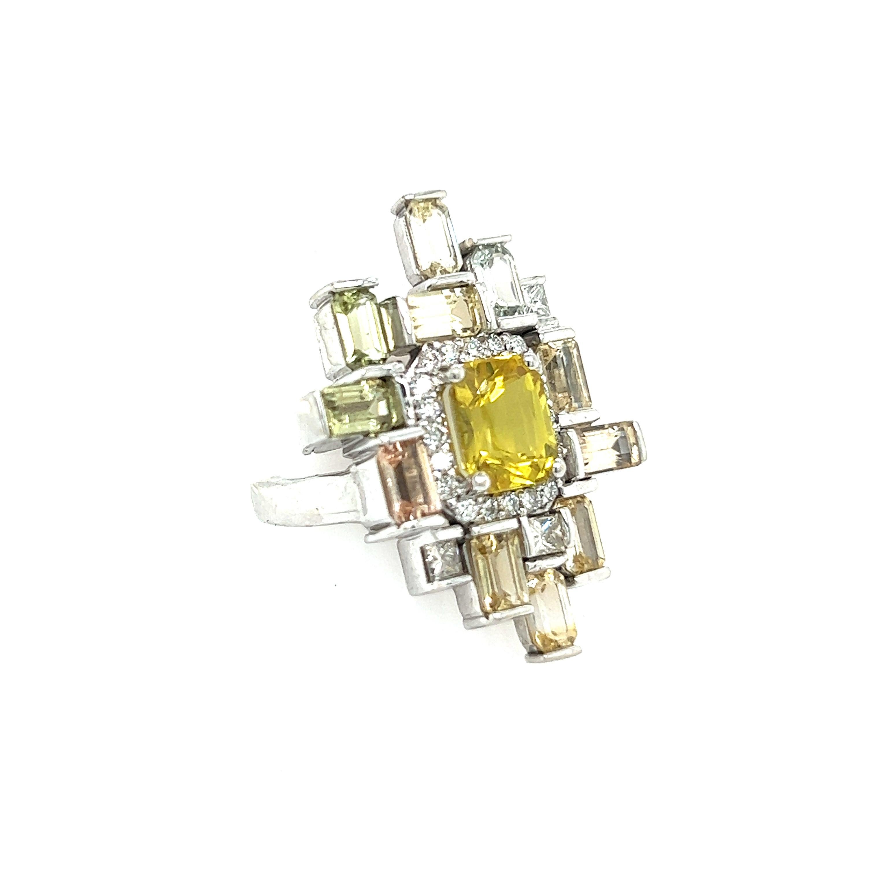 Natural Sapphire Diamond Ring 6.75 14k W Gold 13.3 TCW Certified For Sale 1