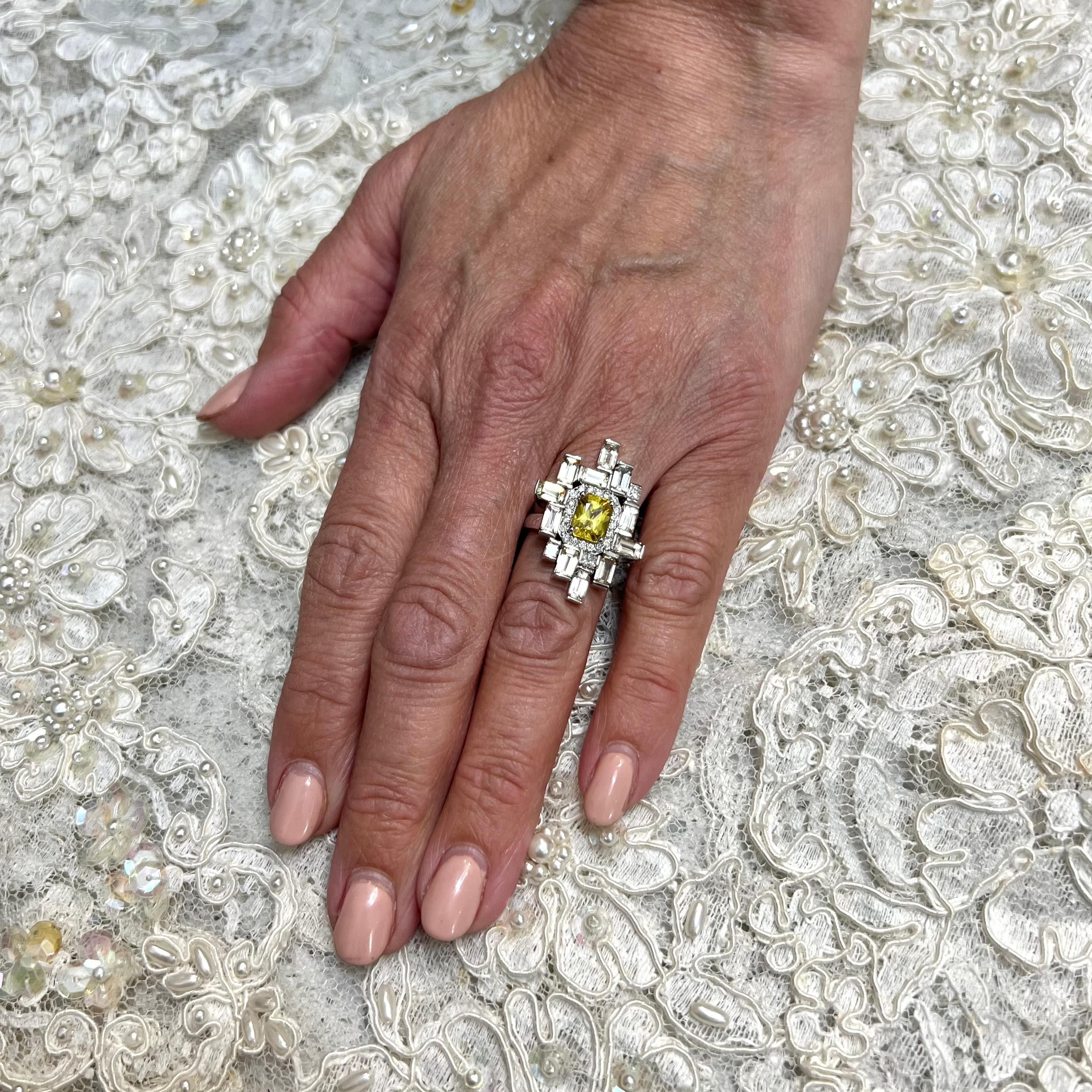 Natural Sapphire Diamond Ring 6.75 14k W Gold 13.3 TCW Certified For Sale 3