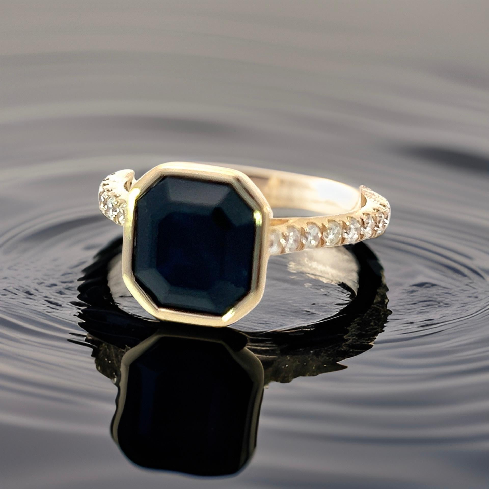 Ring mit natürlichem Saphir und Diamant 6,75 14k Gelbgold 4,65 TCW zertifiziert im Angebot 1